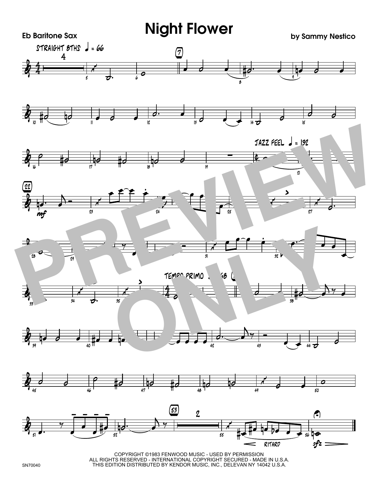 Night Flower Eb Baritone Saxophone Sheet Music Sammy Nestico Jazz