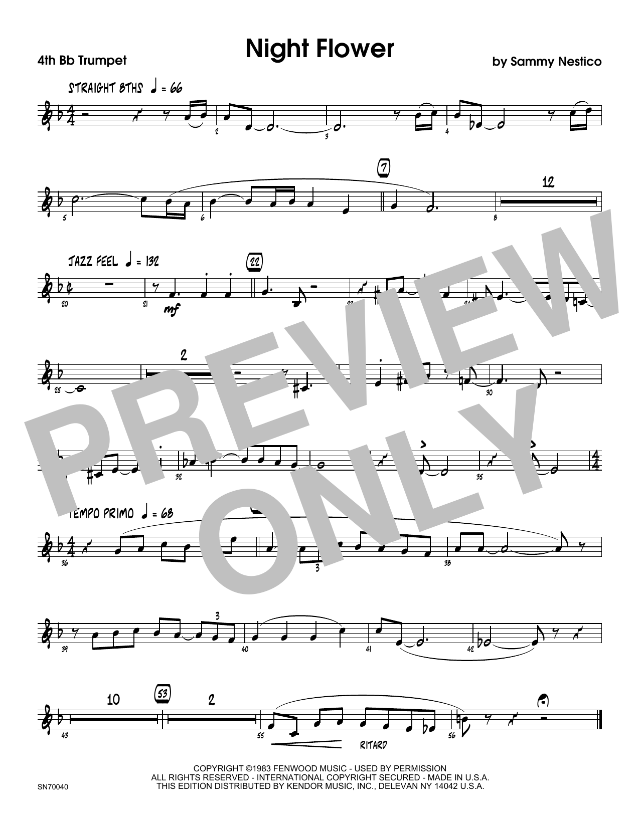 Night Flower 4th Bb Trumpet Sheet Music Sammy Nestico Jazz Ensemble
