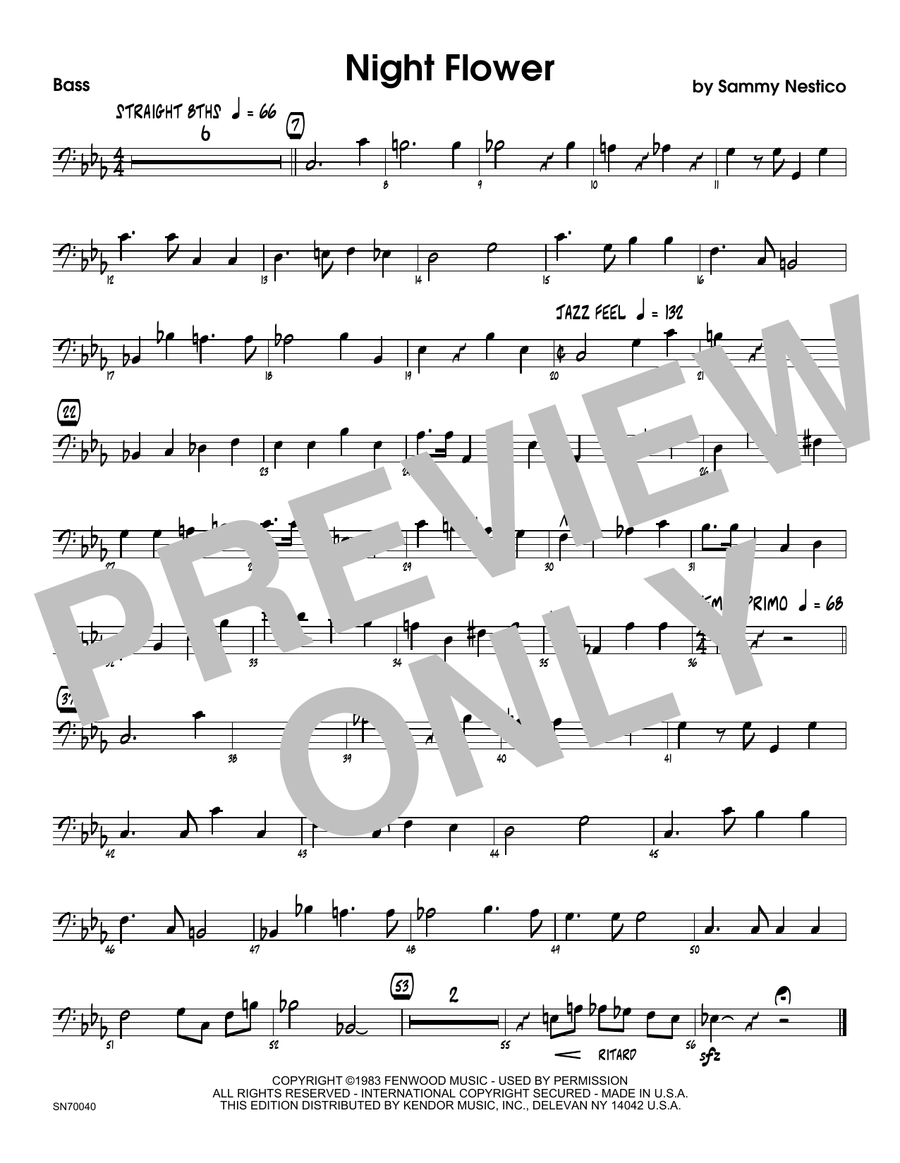 Night Flower Bass Sheet Music Sammy Nestico Jazz Ensemble