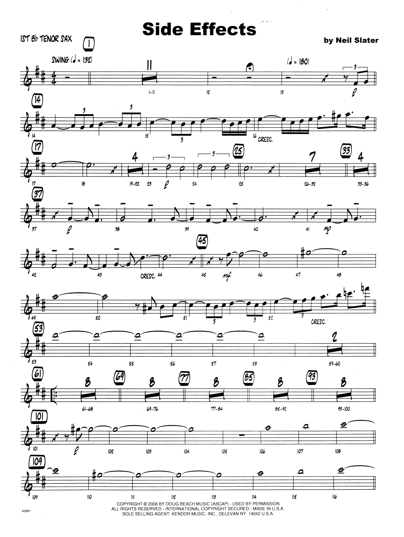 Side Effects 1st Tenor Saxophone Sheet Music Neil Slater Jazz