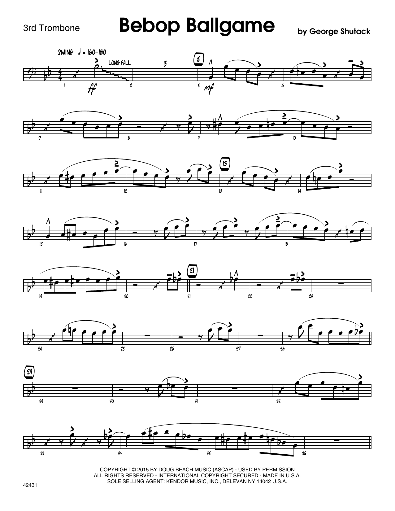 Bebop Ballgame 3rd Trombone Sheet Music Shutack Jazz Ensemble
