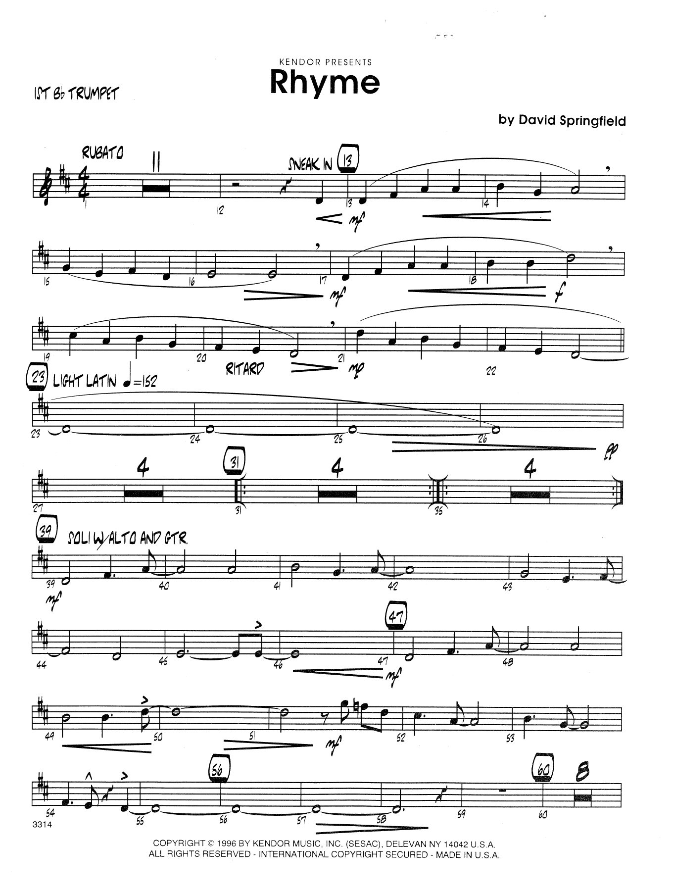 Rhyme 1st Bb Trumpet Sheet Music Dave Springfield Jazz Ensemble