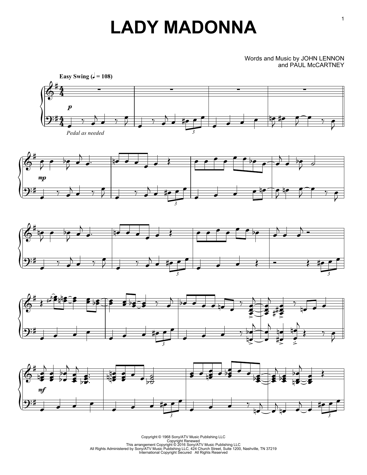 Lady Madonna Sheet Music Free Lady Madonna Sheet Music Beatles IVRCQB