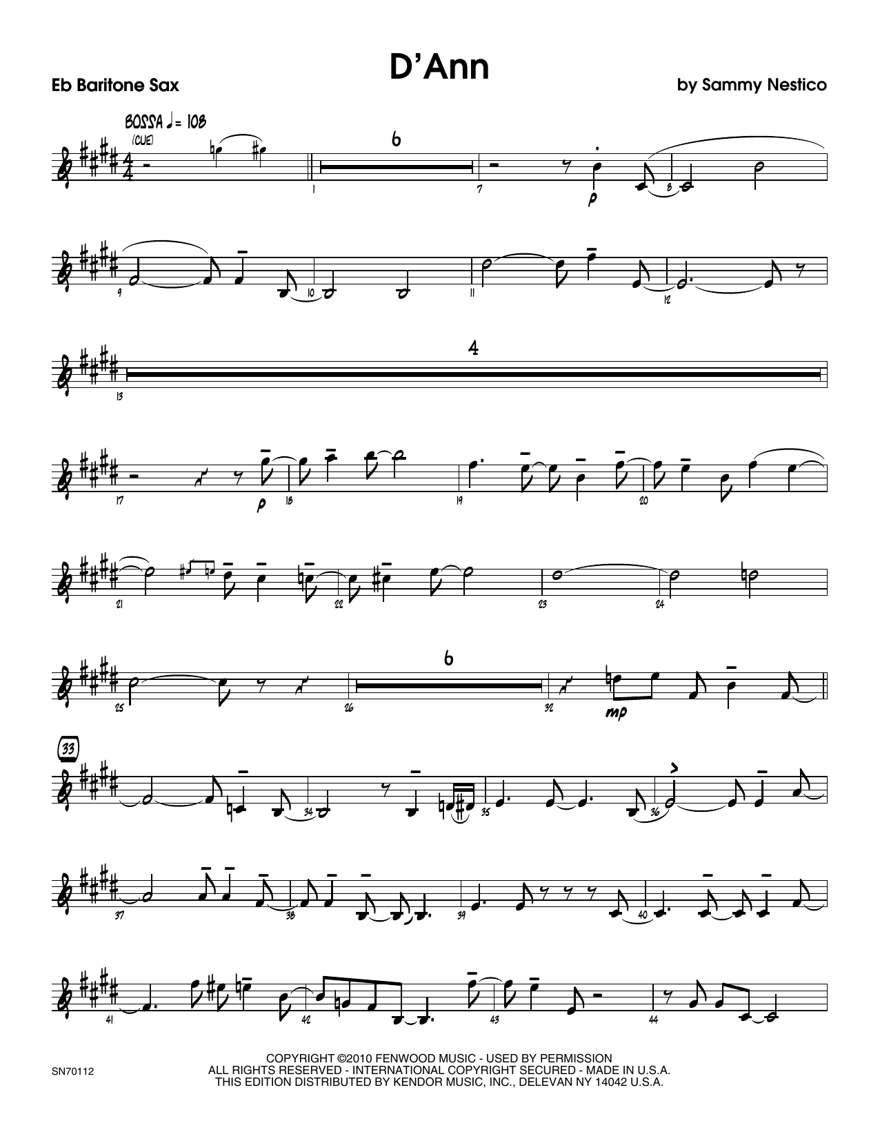 D'Ann - Eb Baritone Saxophone Sheet Music | Sammy Nestico | Jazz Ensemble