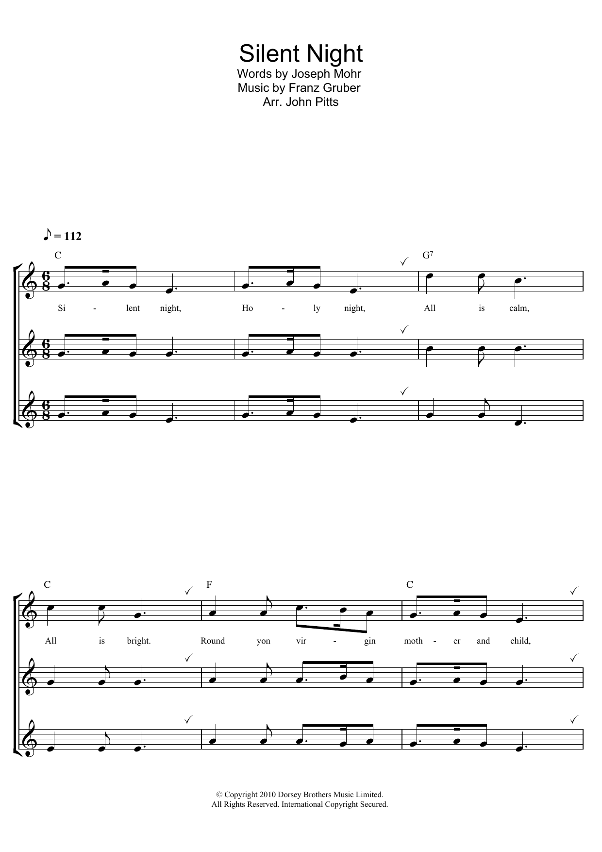 Silent Night Sheet Music Franz Gruber Recorder