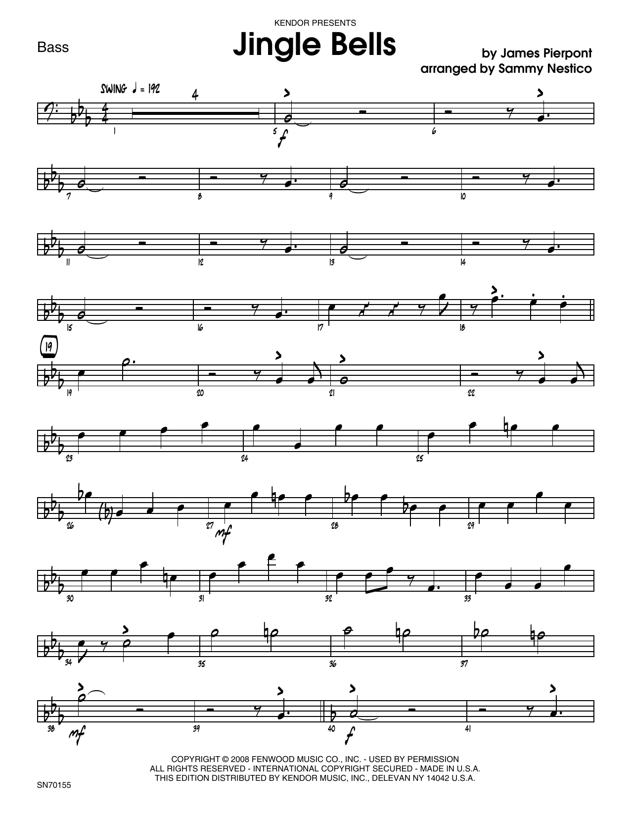 Jingle Bells Bass Sheet Music Sammy Nestico Jazz Ensemble