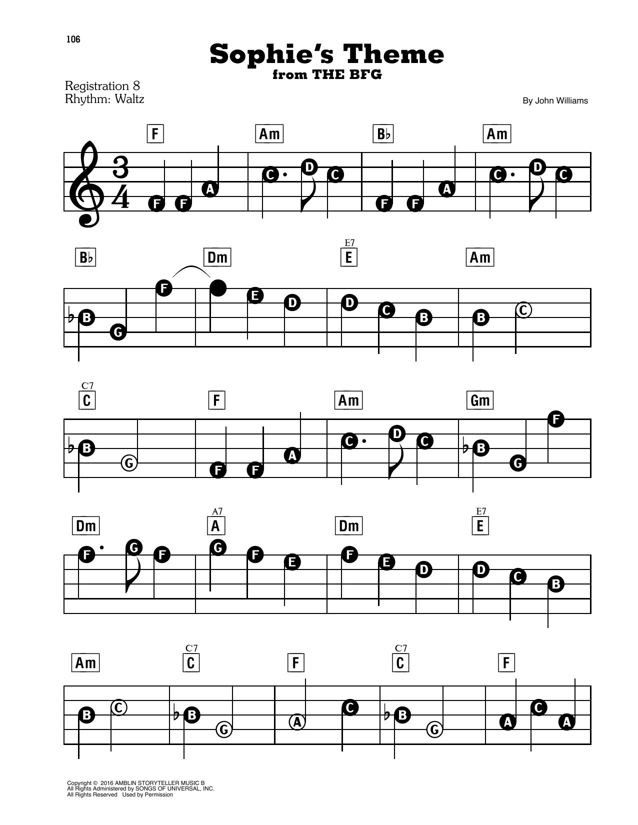 Sophie's Theme (from The BFG): E-Z Play Today