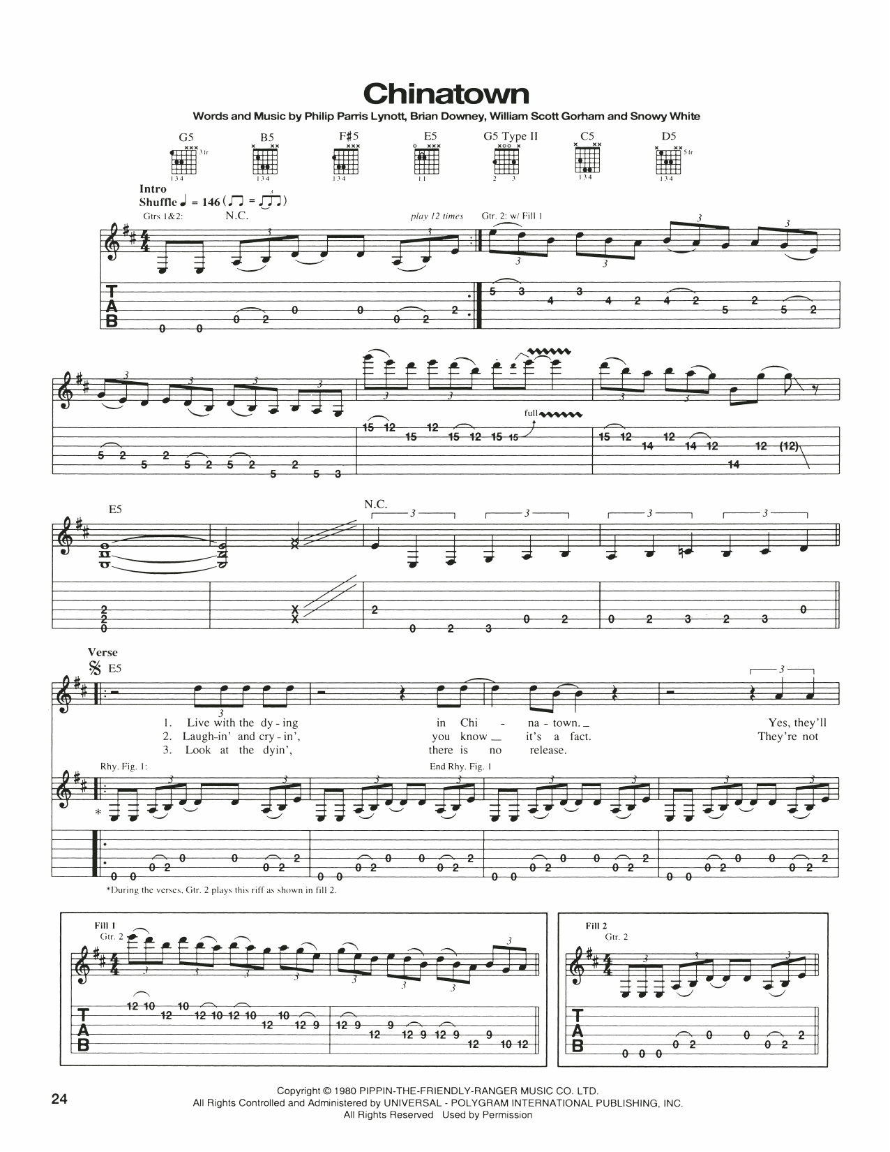 Chinatown by Thin Lizzy Guitar Tab Guitar Instructor