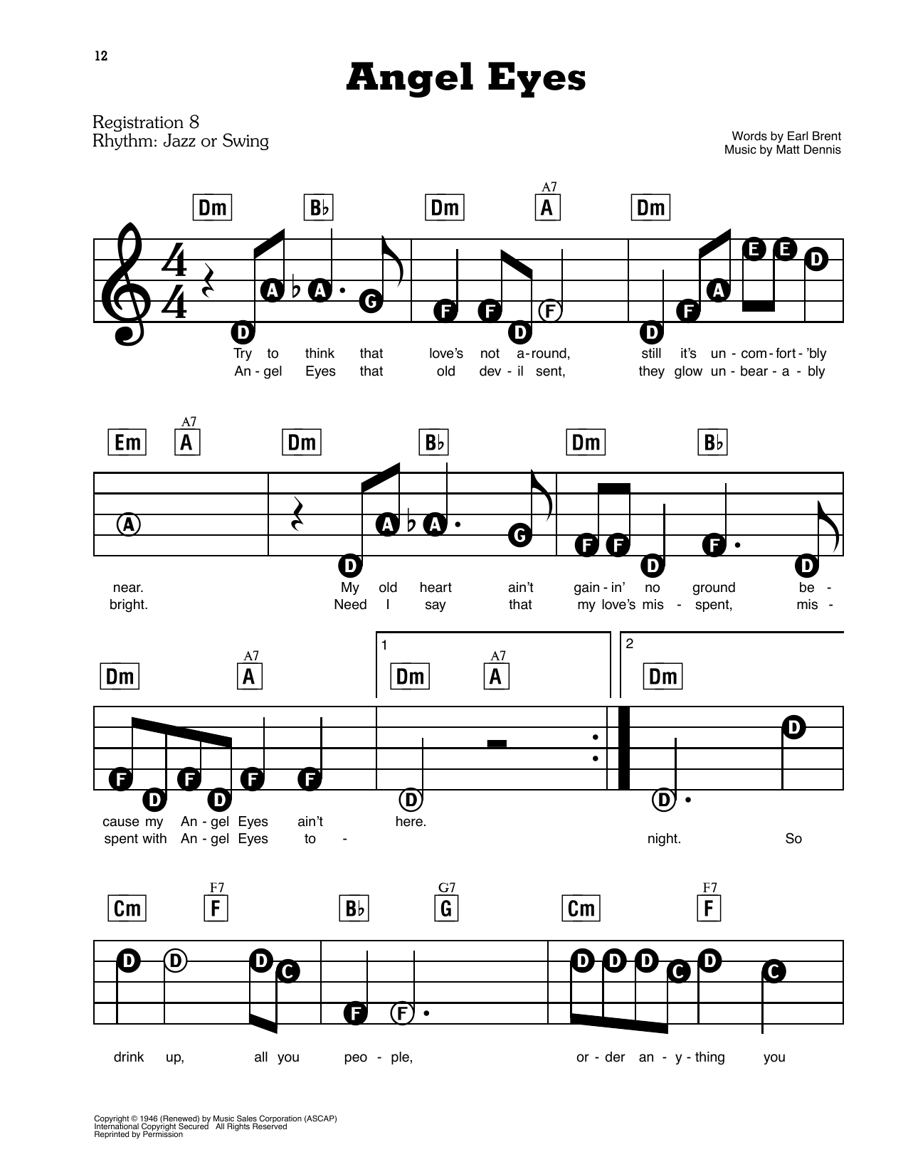 Angel Eyes: E-Z Play Today