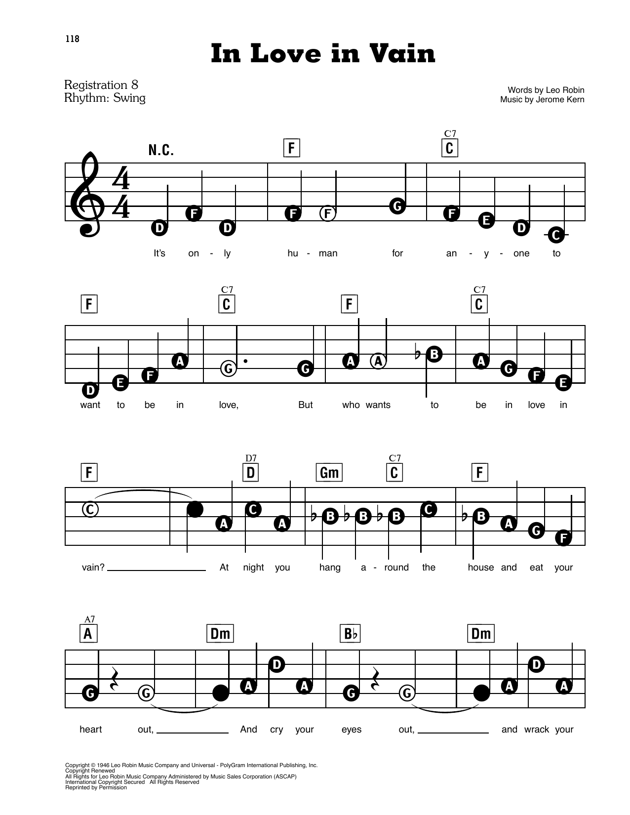 In Love In Vain (from Centennial Summer): E-Z Play Today