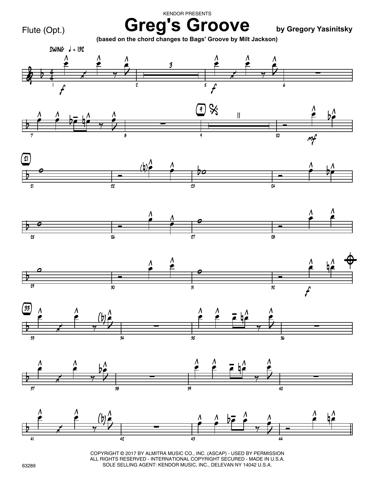 Greg's Groove Flute Sheet Music Gregory Yasinitsky Jazz Ensemble