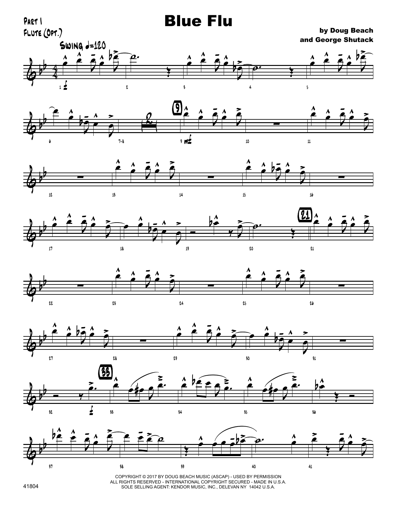 Blue Flu Flute Sheet Music Doug Beach & Shutack Jazz Ensemble