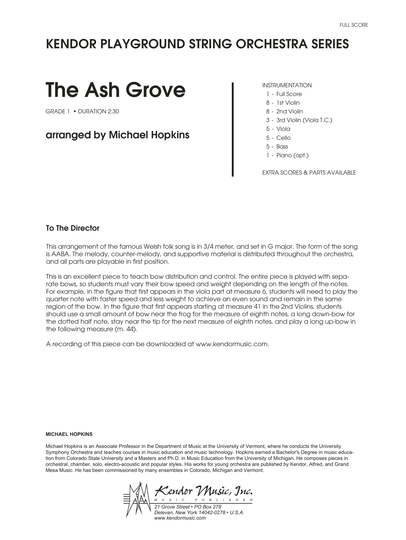 The Ash Grove Full Score Sheet Music Michael Hopkins Orchestra