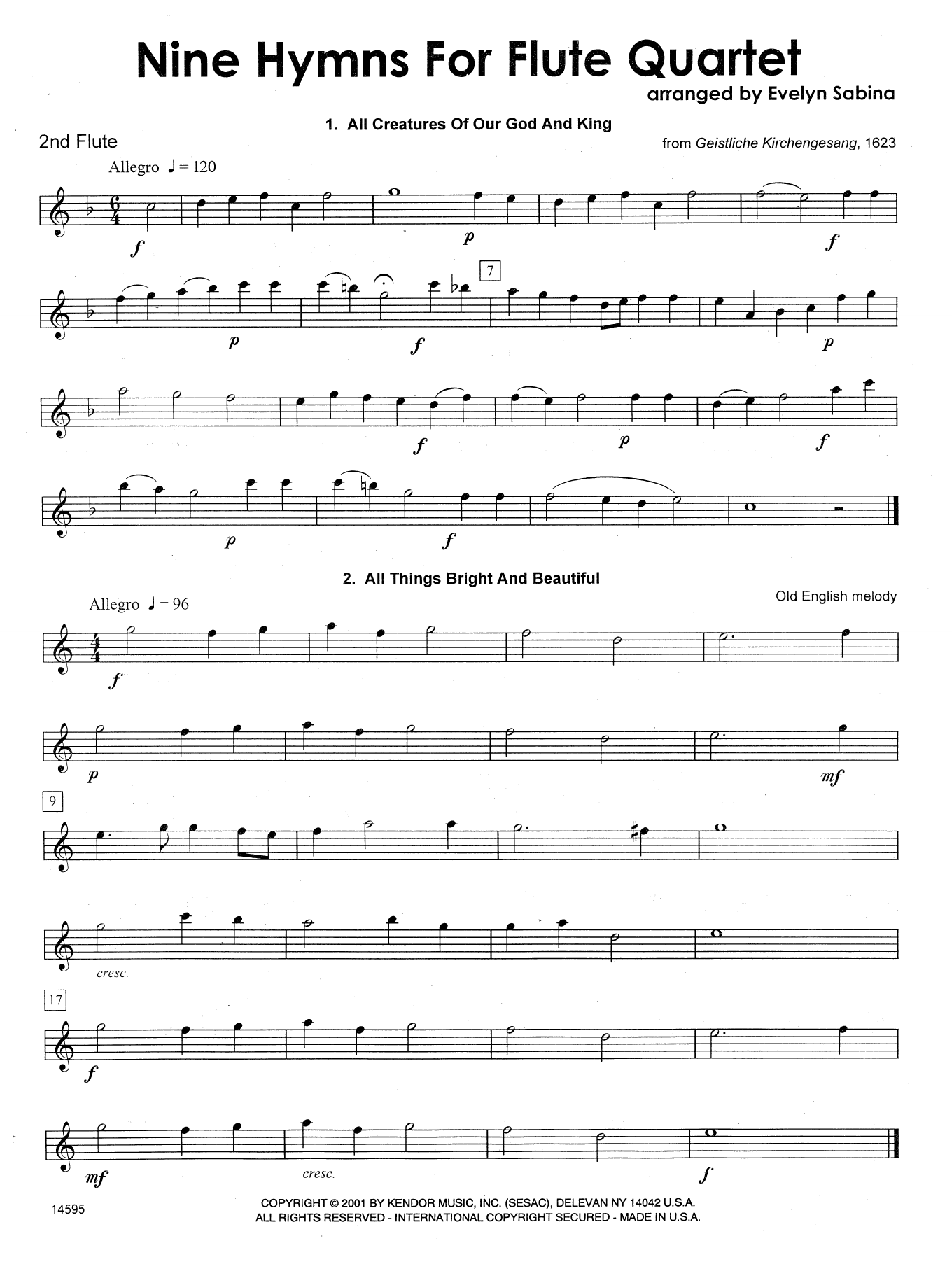 Nine Hymns For Flute Quartet 2nd Flute Sheet Music Evelyn Sabina