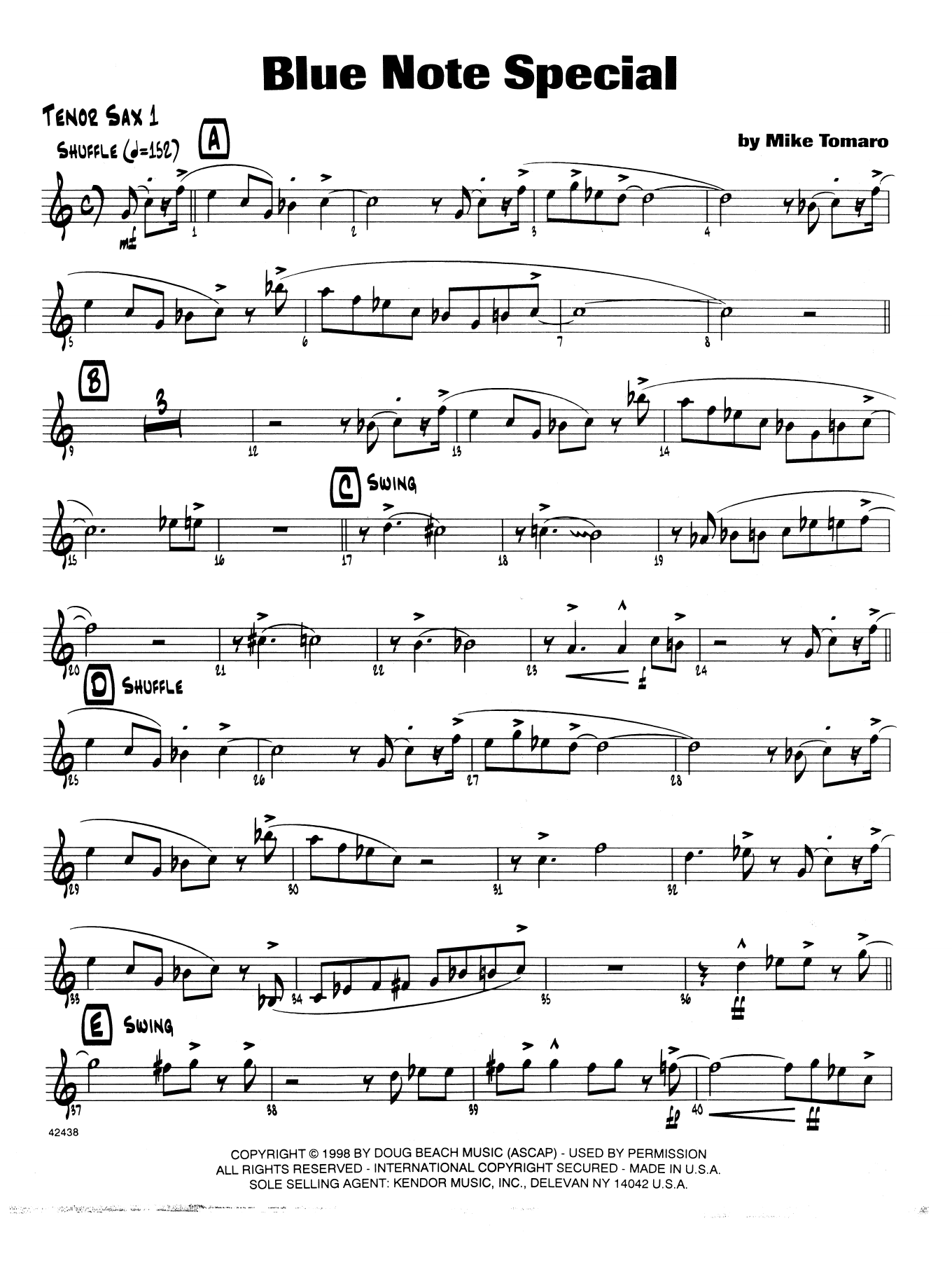 Blue Note Special 1st Tenor Saxophone Sheet Music Mike Tomaro Jazz Ensemble