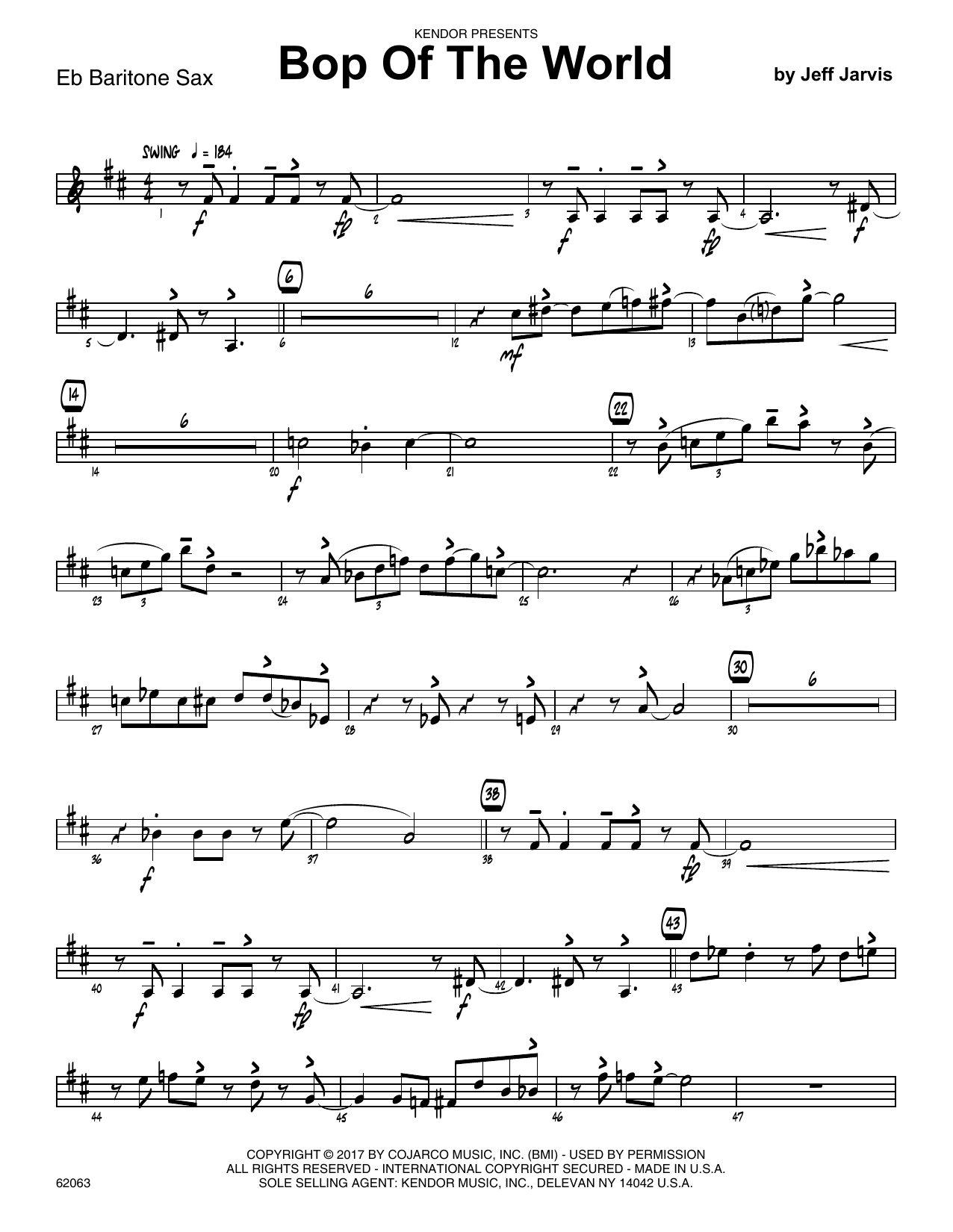 Bop Of The World Eb Baritone Saxophone Sheet Music Jeff Jarvis