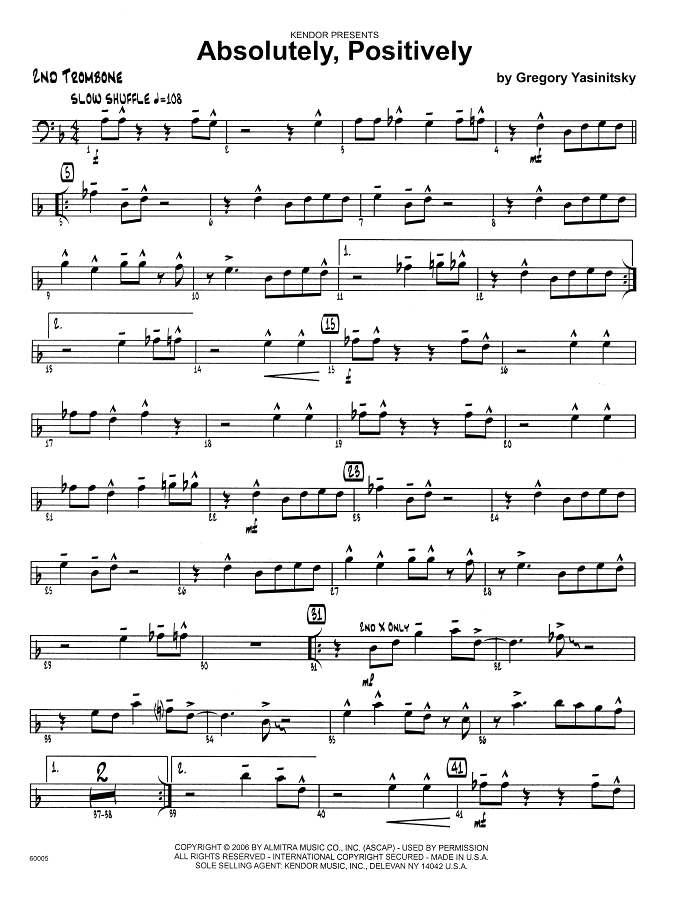 Absolutely, Positively 2nd Trombone Sheet Music Gregory Yasinitsky