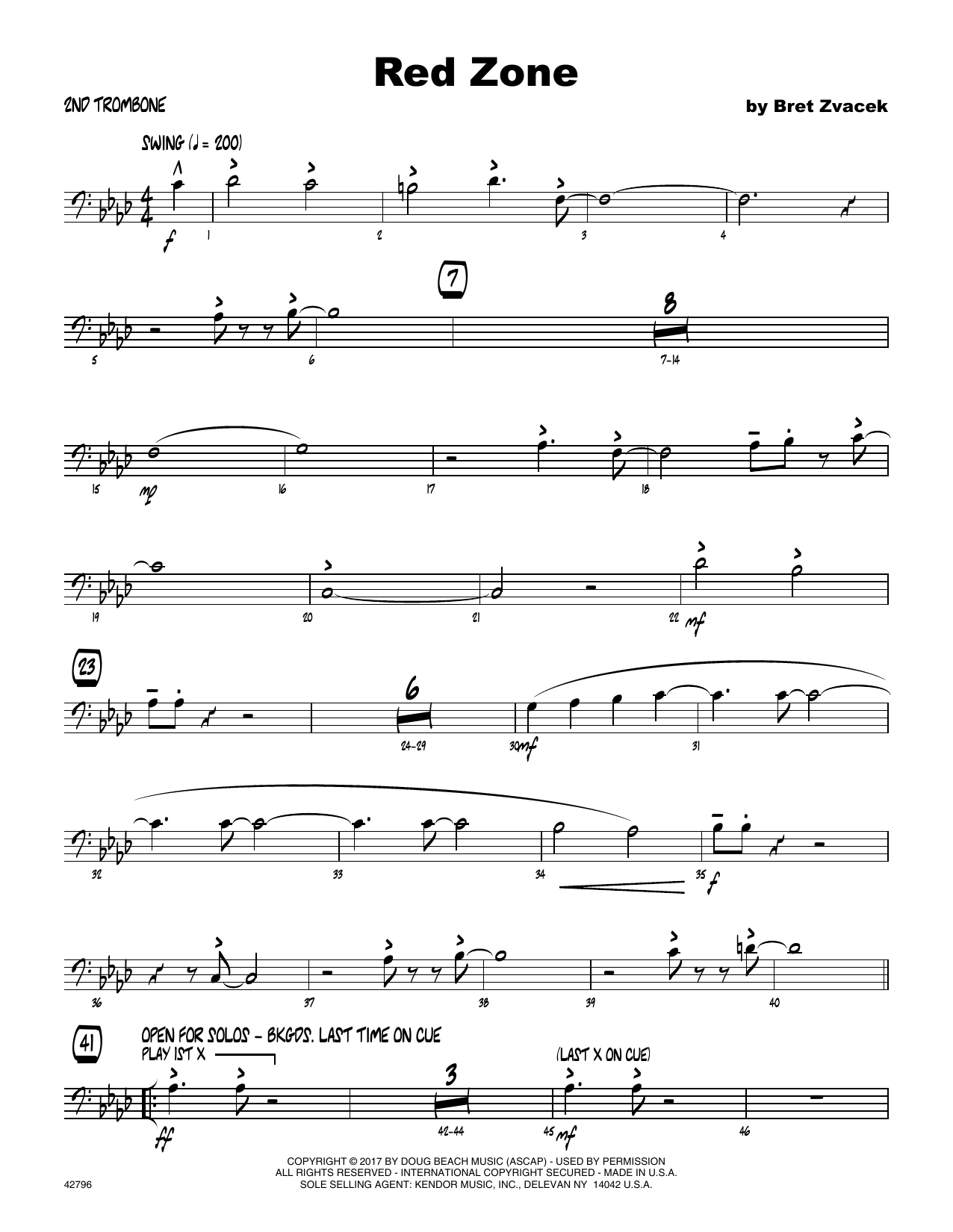 Red Zone 2nd Trombone Sheet Music Bret Zvacek Jazz Ensemble