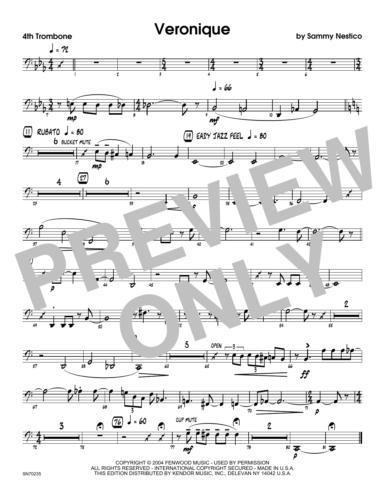 Veronique 4th Trombone Sheet Music Sammy Nestico Jazz Ensemble