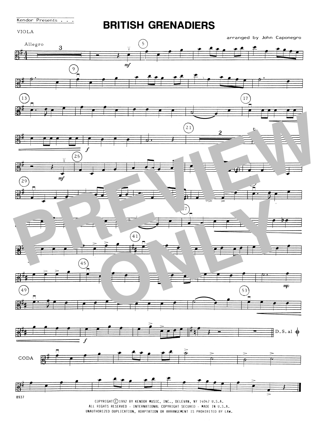 British Grenadiers Viola Sheet Music John Caponegro Orchestra