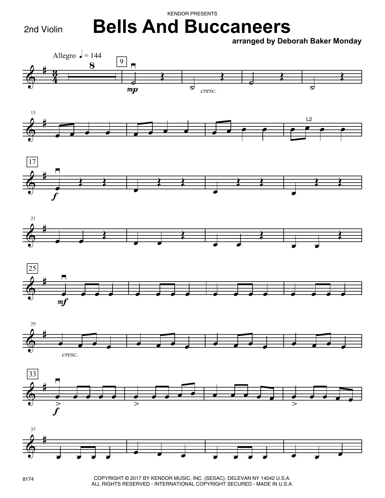 Bells And Buccaneers 2nd Violin Sheet Music Deborah Baker Monday