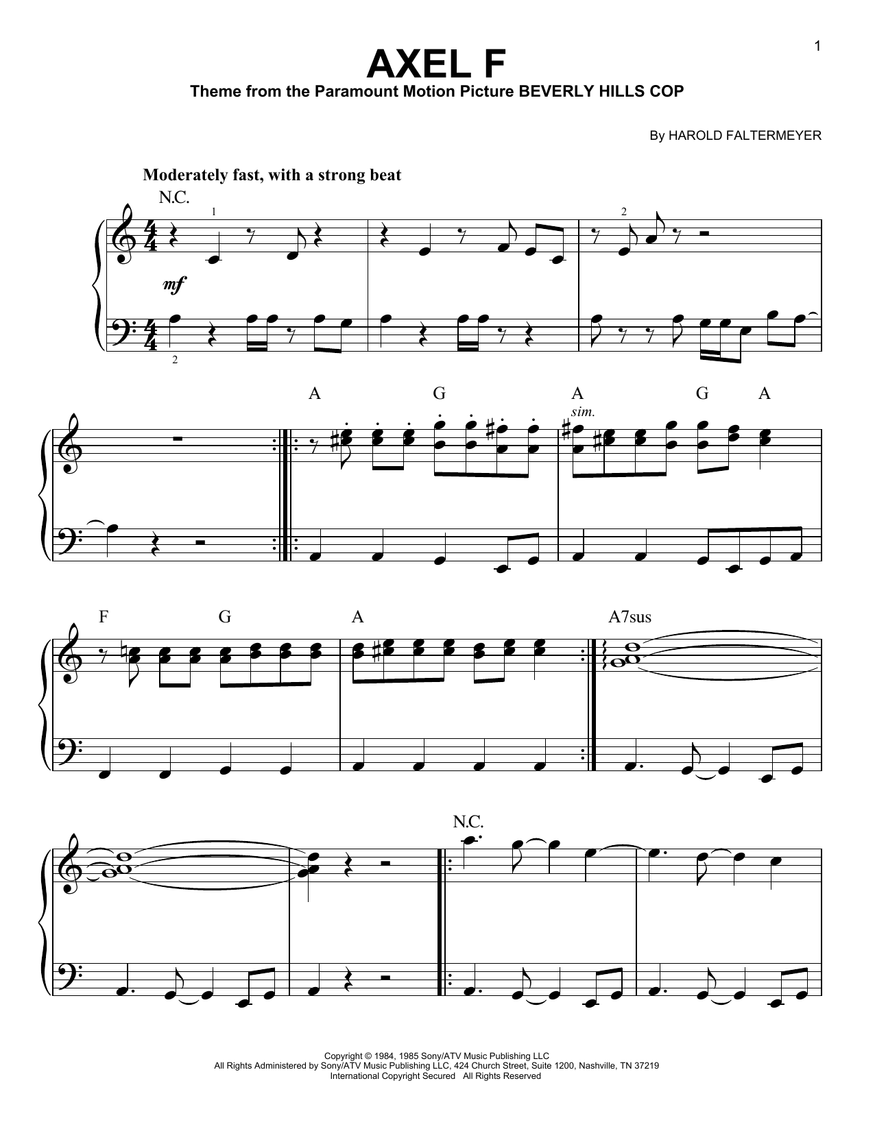Axel F By Harold Faltermeyer Sheet Music For Easy Piano At Sheet Music 