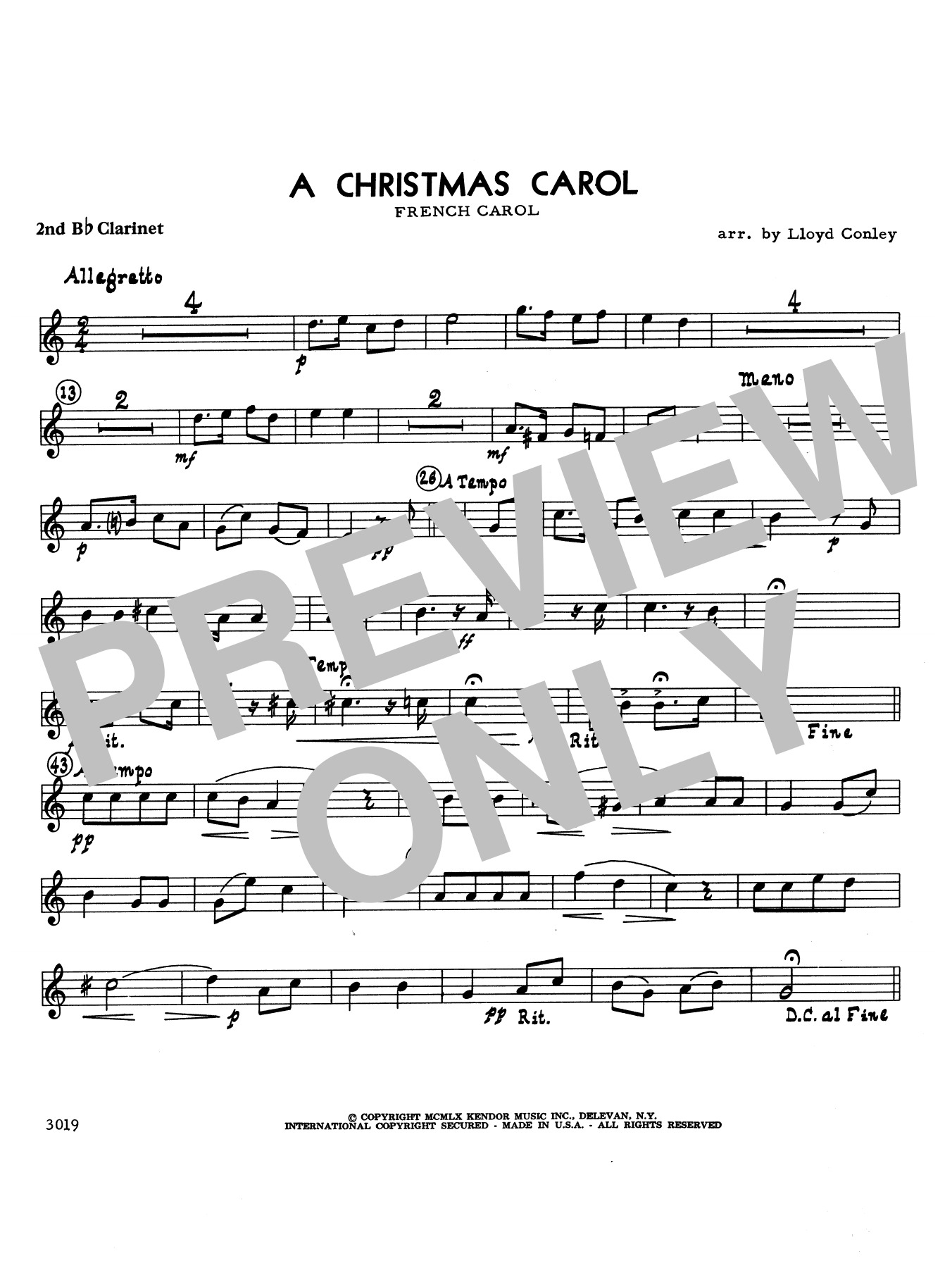 A Christmas Carol 2nd Bb Sheet Music Lloyd Conley Woodwind Ensemble