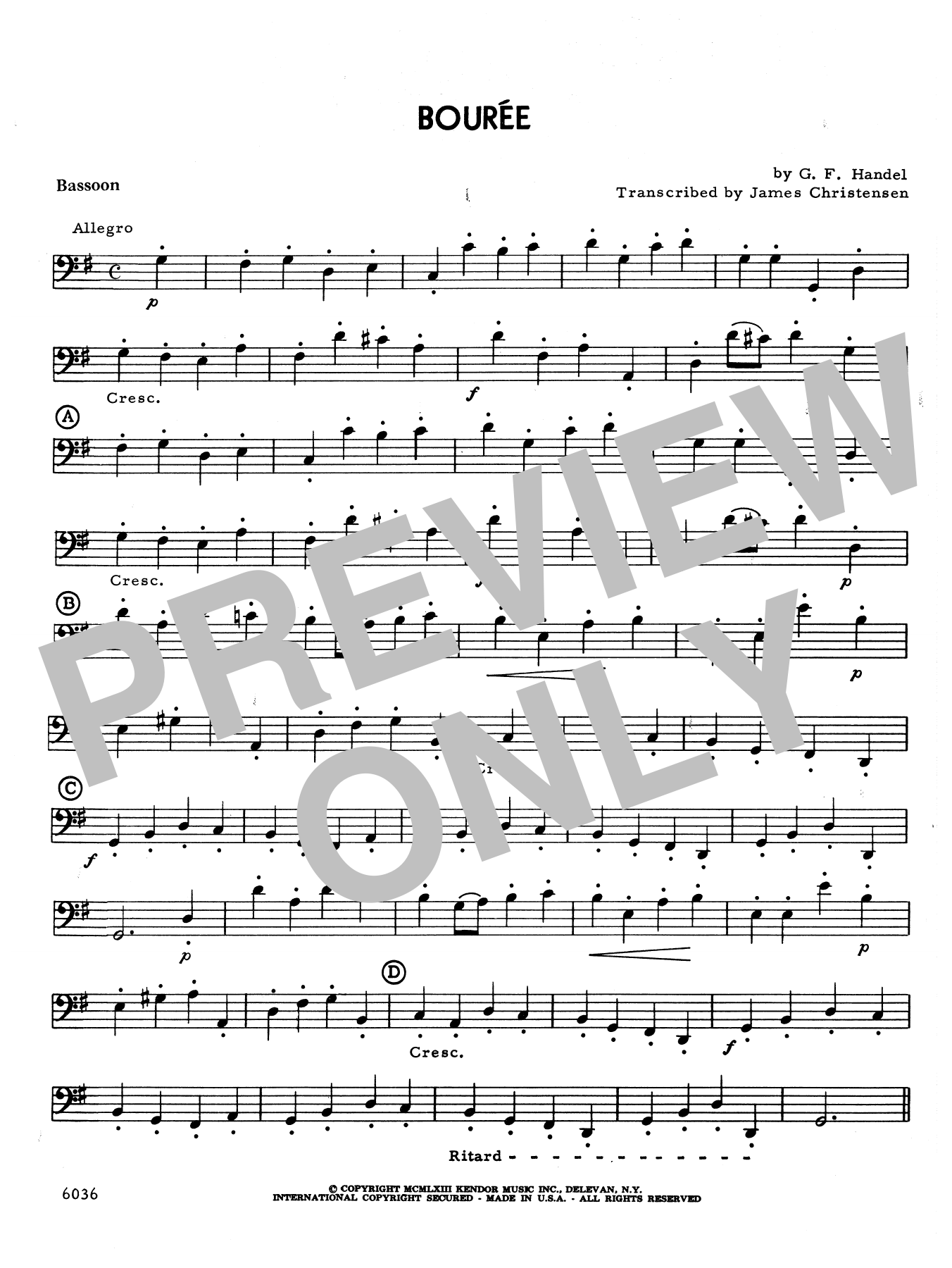 Bourée Bassoon Sheet Music James Christensen Woodwind Ensemble
