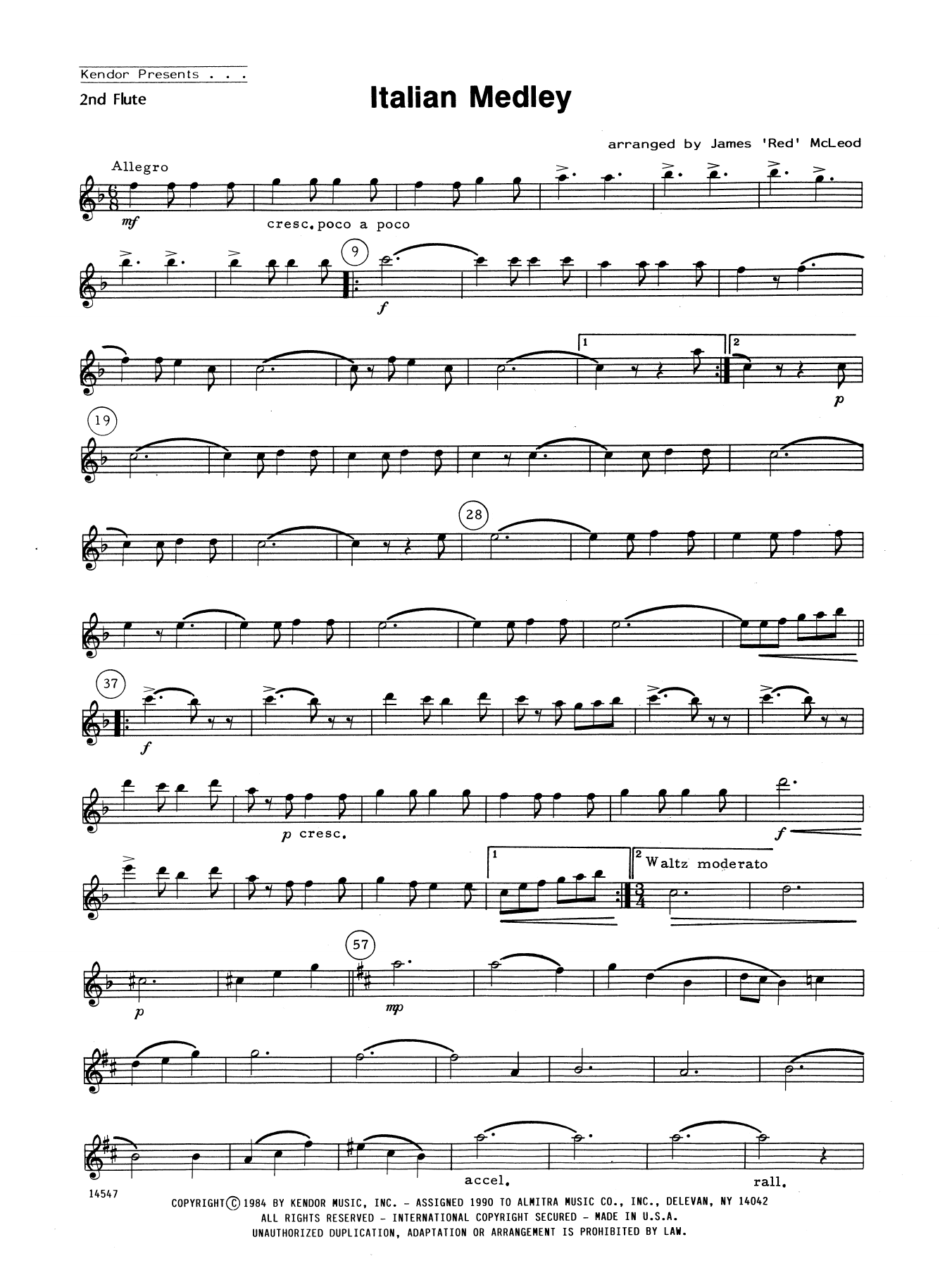 Italian Medley 2nd Flute Sheet Music James 'Red' McLeod Woodwind