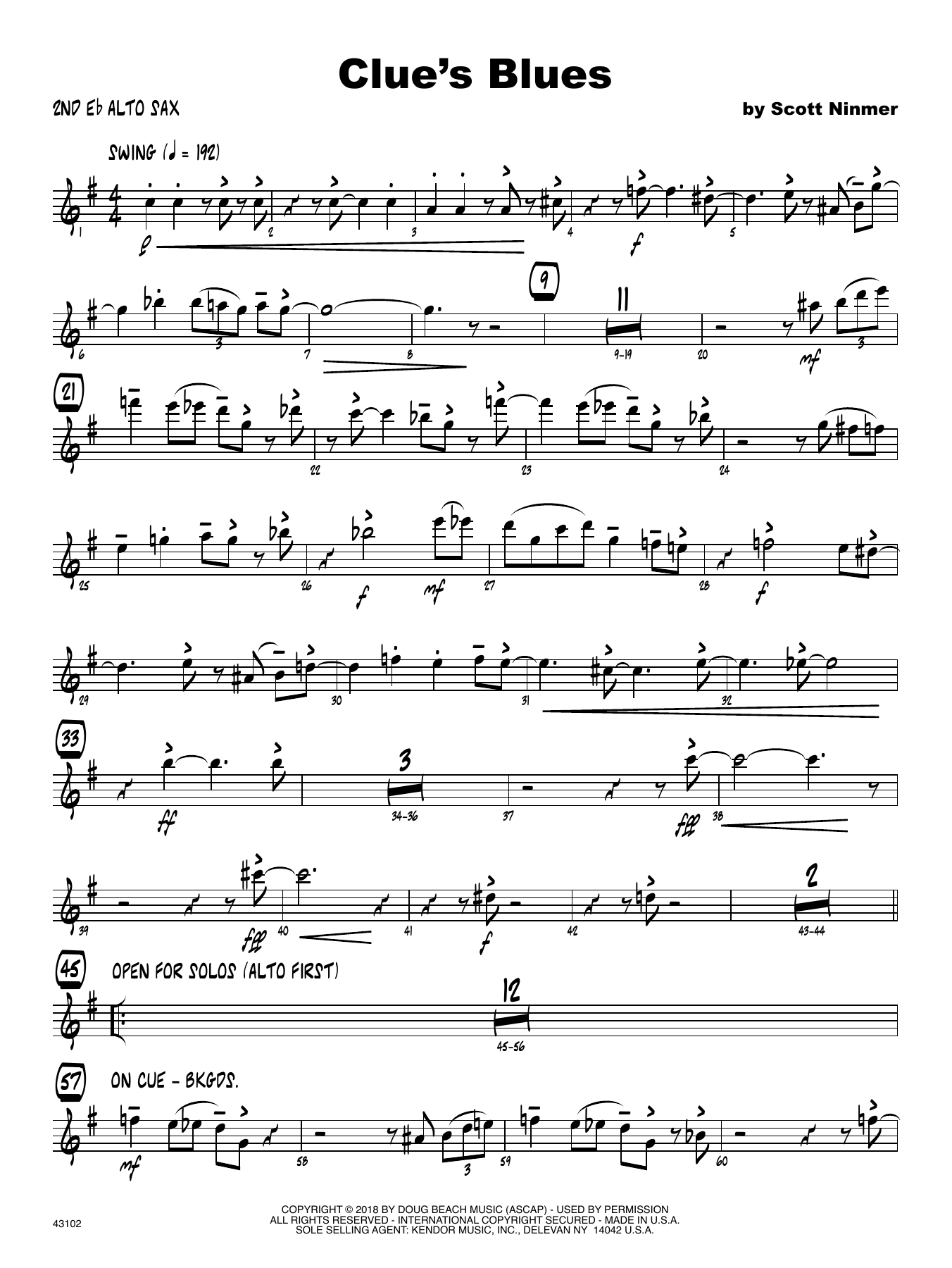 Clue's Blues 2nd Eb Alto Saxophone Sheet Music Scott Ninmer Jazz