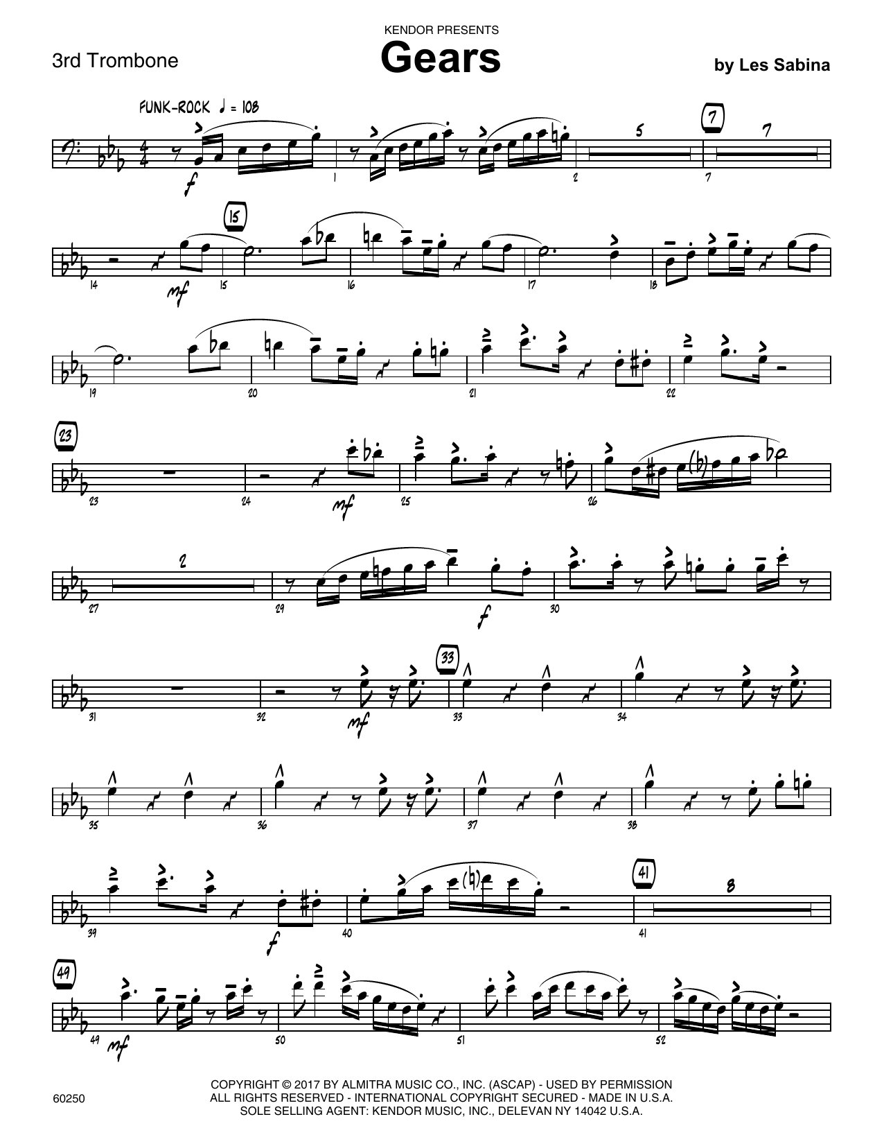 Gears 3rd Trombone Sheet Music Les Sabina Jazz Ensemble