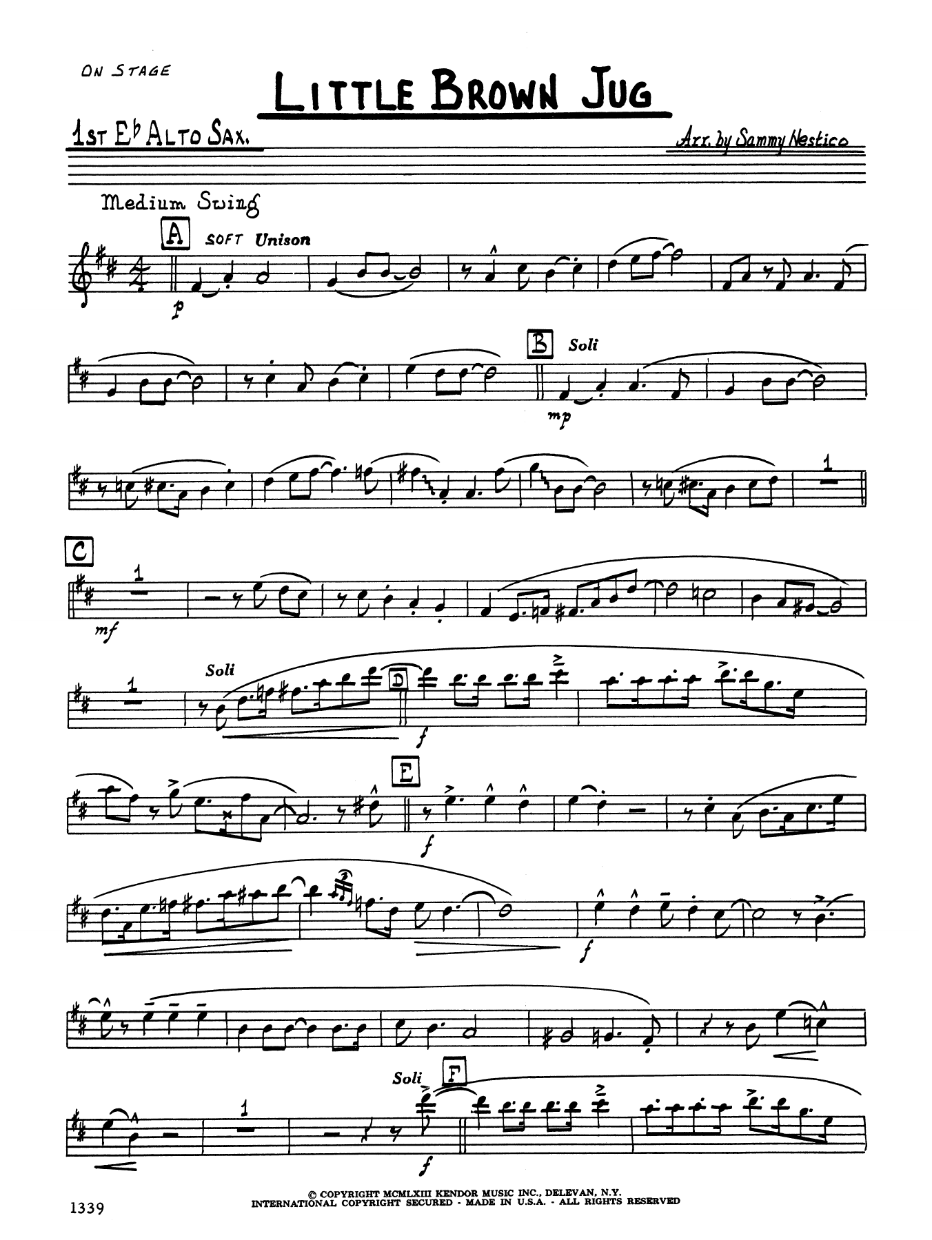 Little Brown Jug 1st Eb Alto Saxophone Sheet Music Sammy Nestico