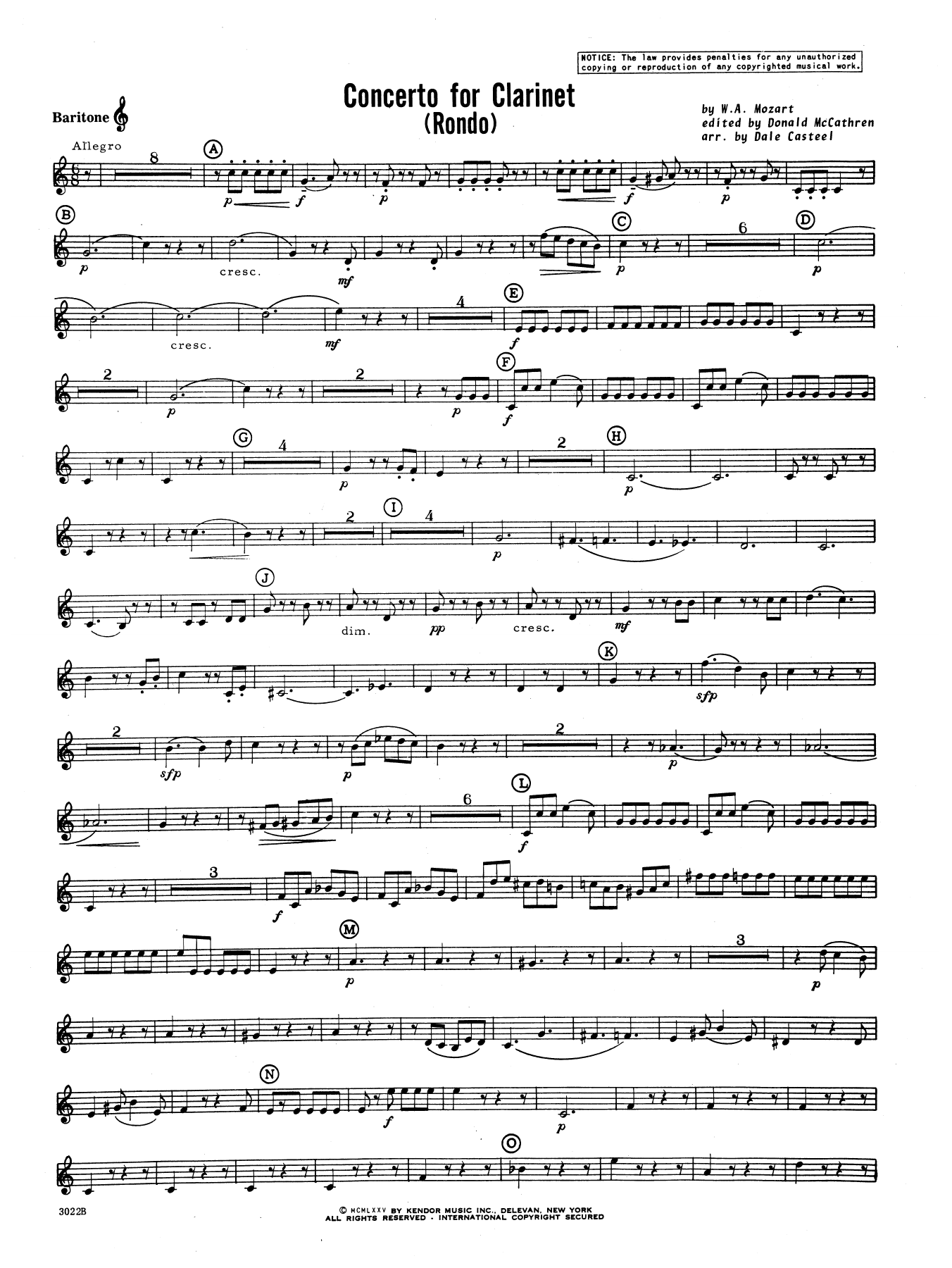 Concerto For Rondo (3rd Movement) K.622 Baritone T.C