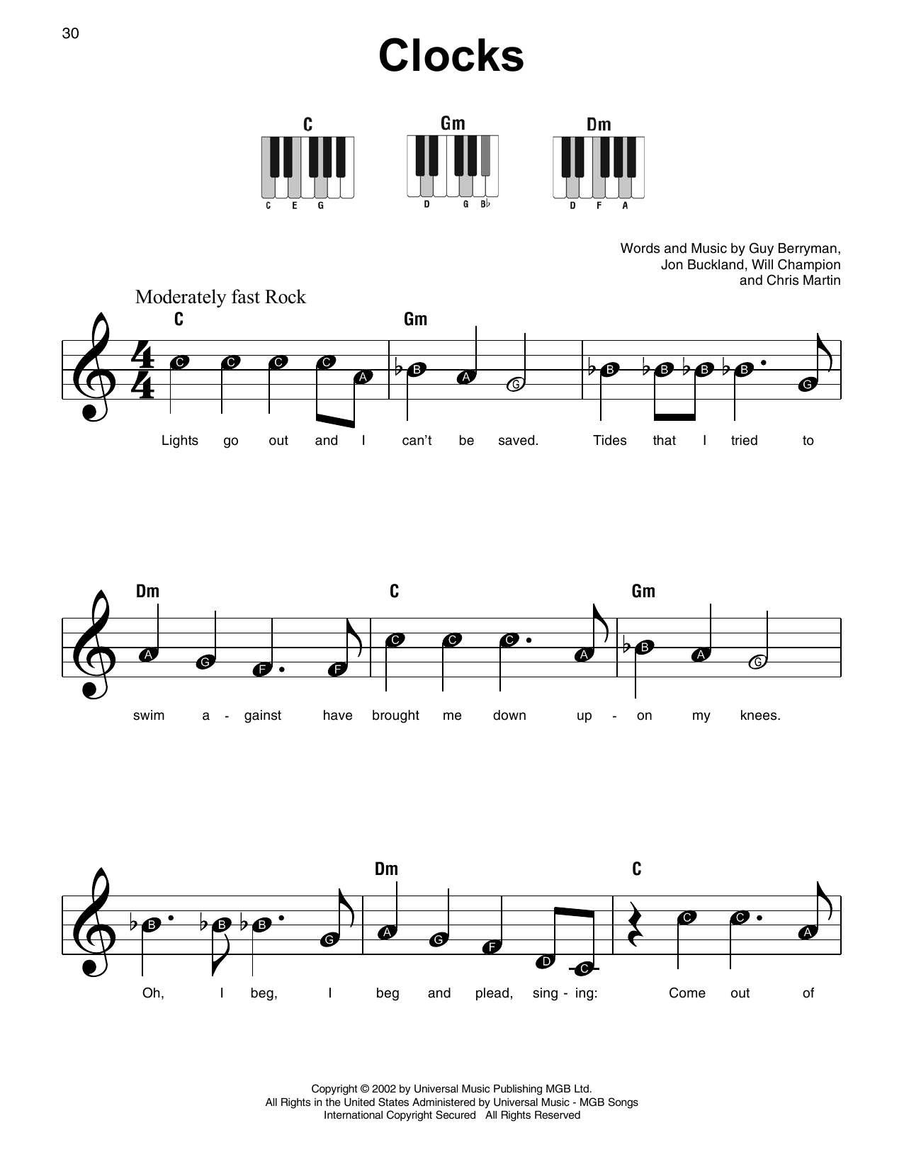 Clocks By Coldplay Sheet Music For Super Easy Piano At Sheet Music Direct
