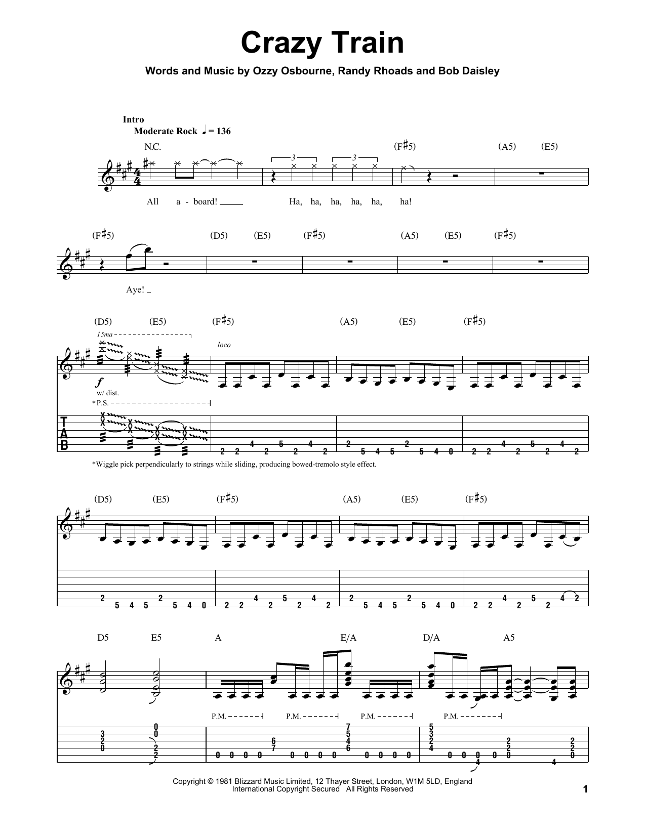 Crazy Train By Ozzy Osbourne Guitar Tab Play Along Guitar Instructor
