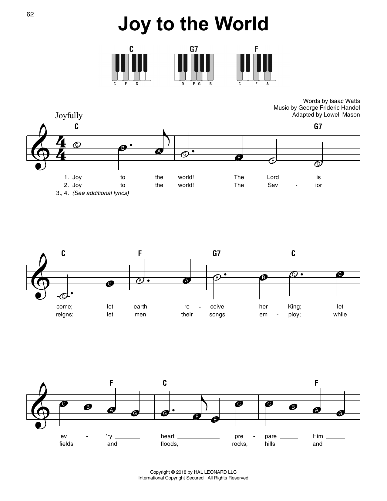 Joy To The World By George Frideric Handel Sheet Music For Super Easy 