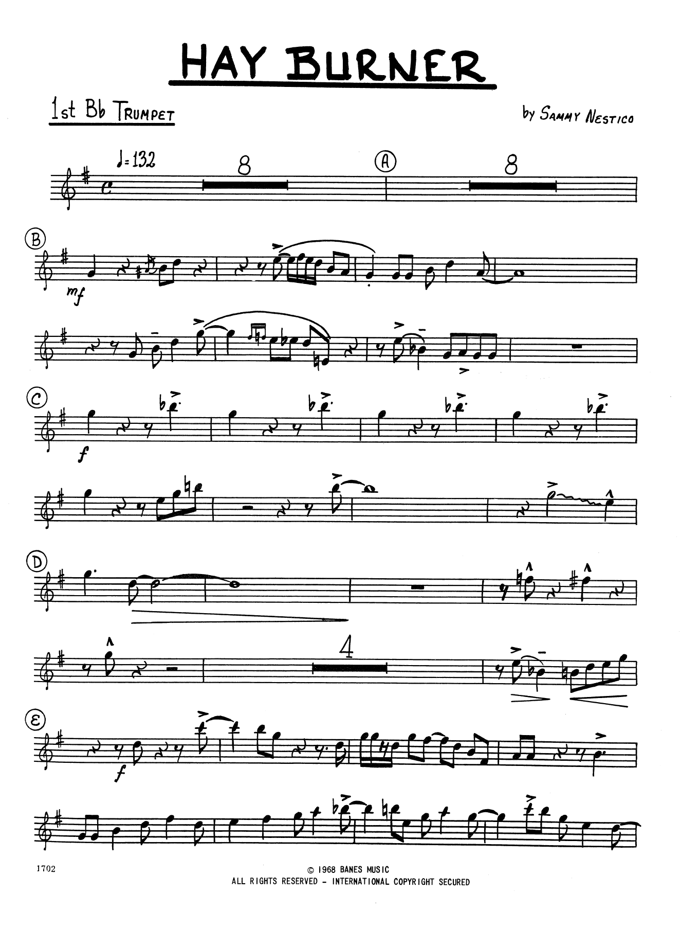 Hay Burner 1st Bb Trumpet Sheet Music Sammy Nestico Jazz Ensemble