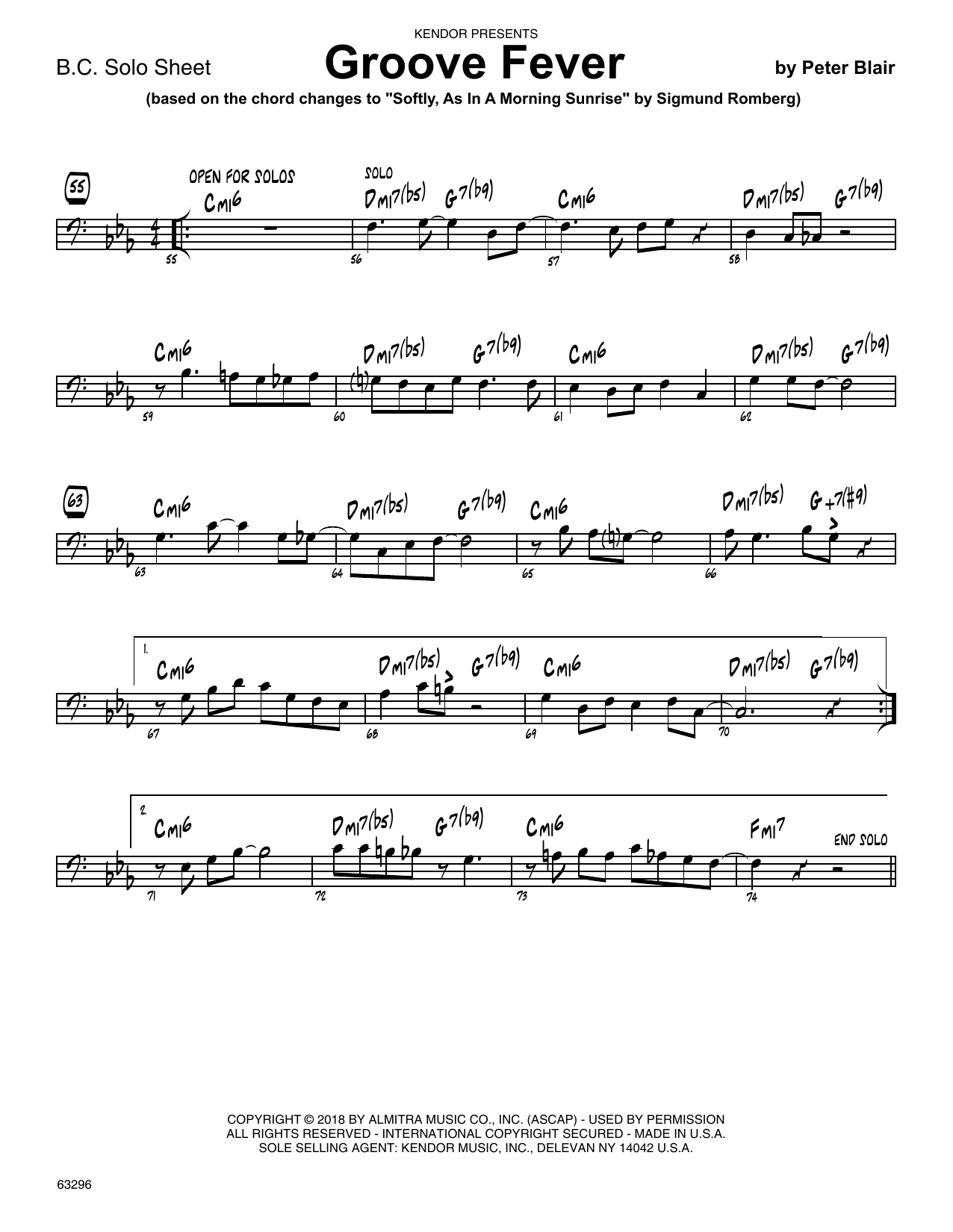 Groove Fever Based On Softly As In A Morning Sunrise Solo Sheet Trombone Sheet Music Peter Blair Jazz Ensemble