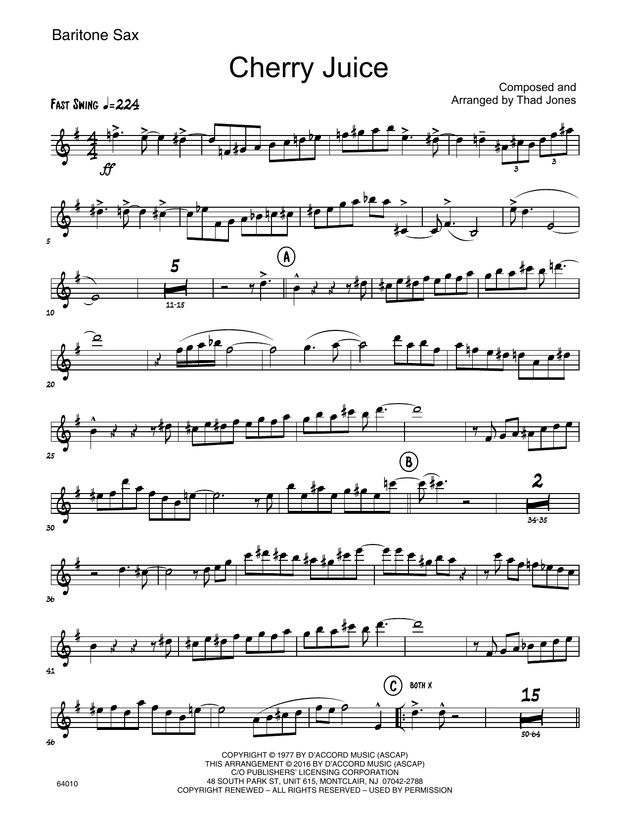 Cherry Juice Eb Baritone Saxophone Sheet Music Thad Jones Jazz