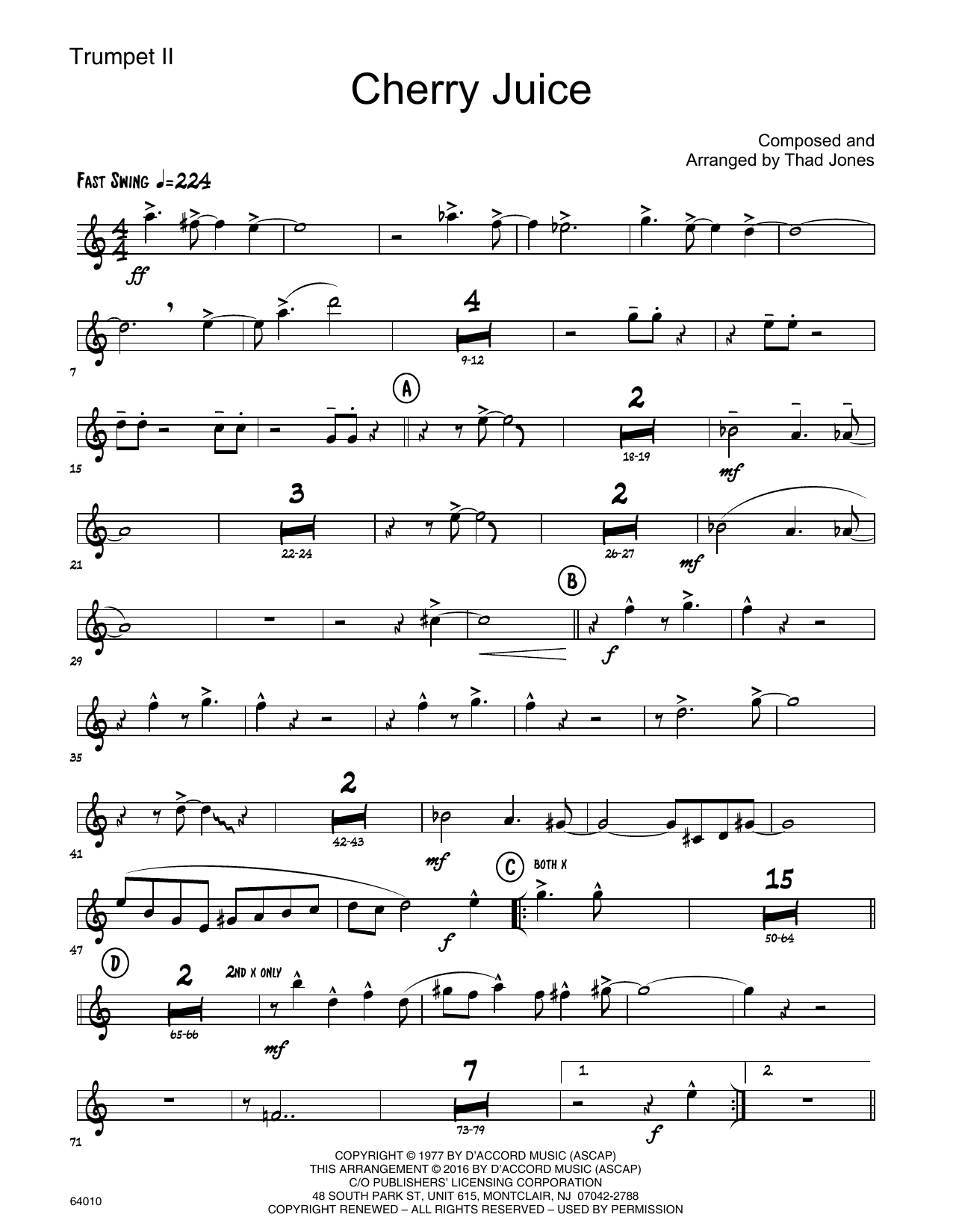 Cherry Juice 2nd Bb Trumpet Sheet Music Thad Jones Jazz Ensemble