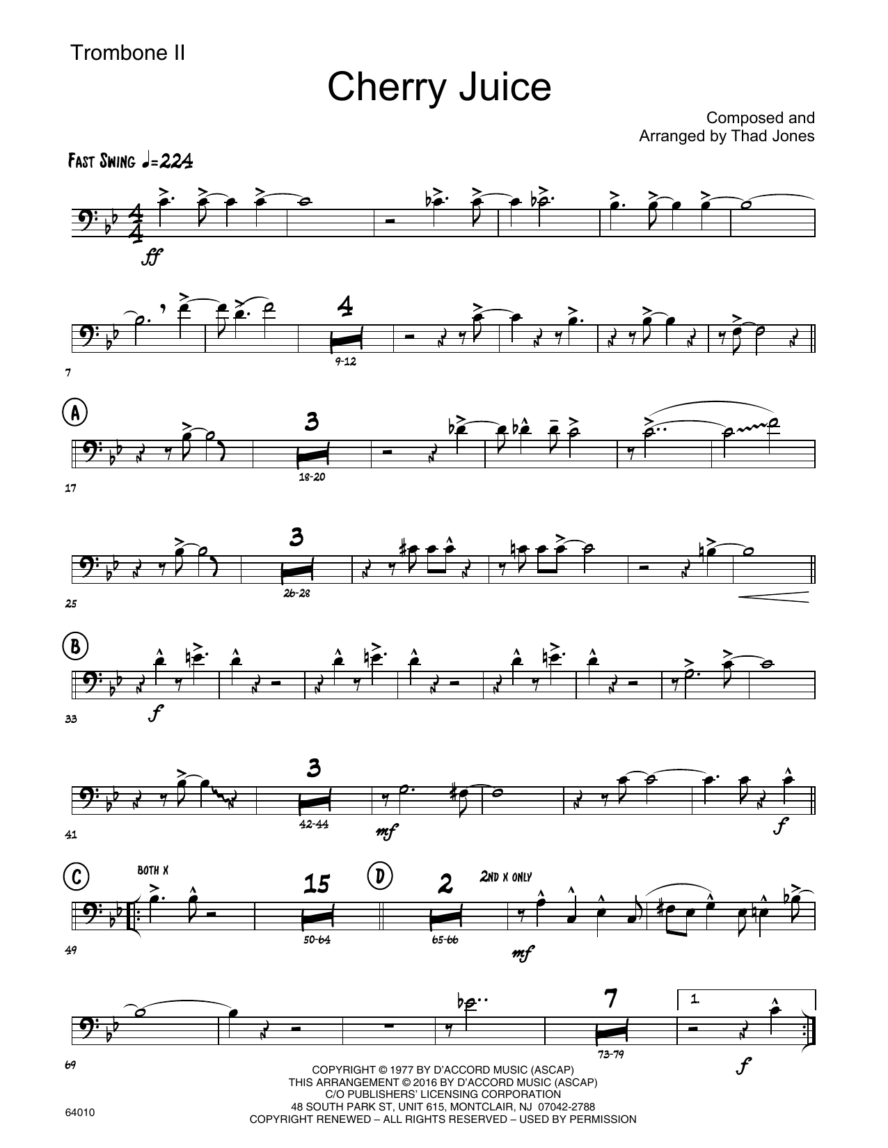 Cherry Juice 2nd Trombone Sheet Music Thad Jones Jazz Ensemble