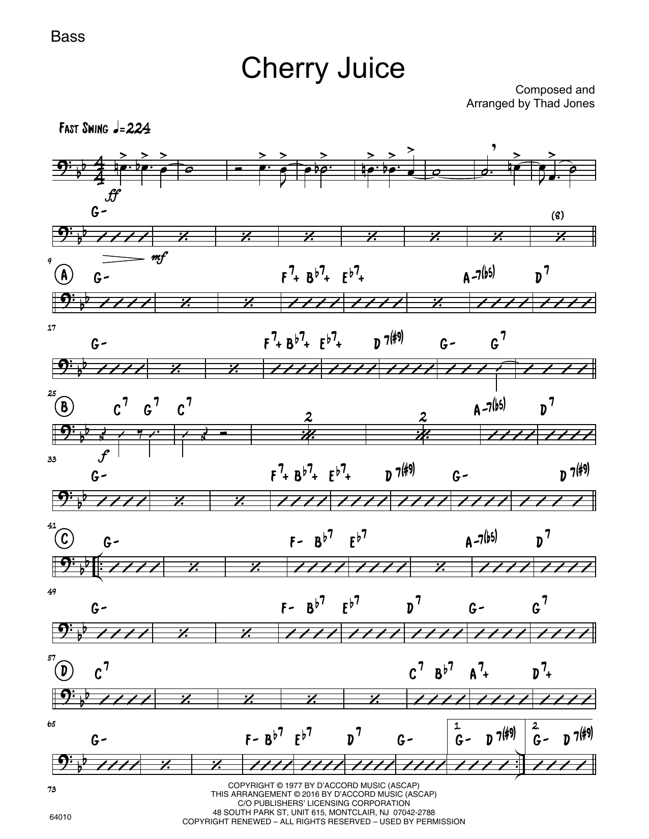 Cherry Juice Bass Sheet Music Thad Jones Jazz Ensemble