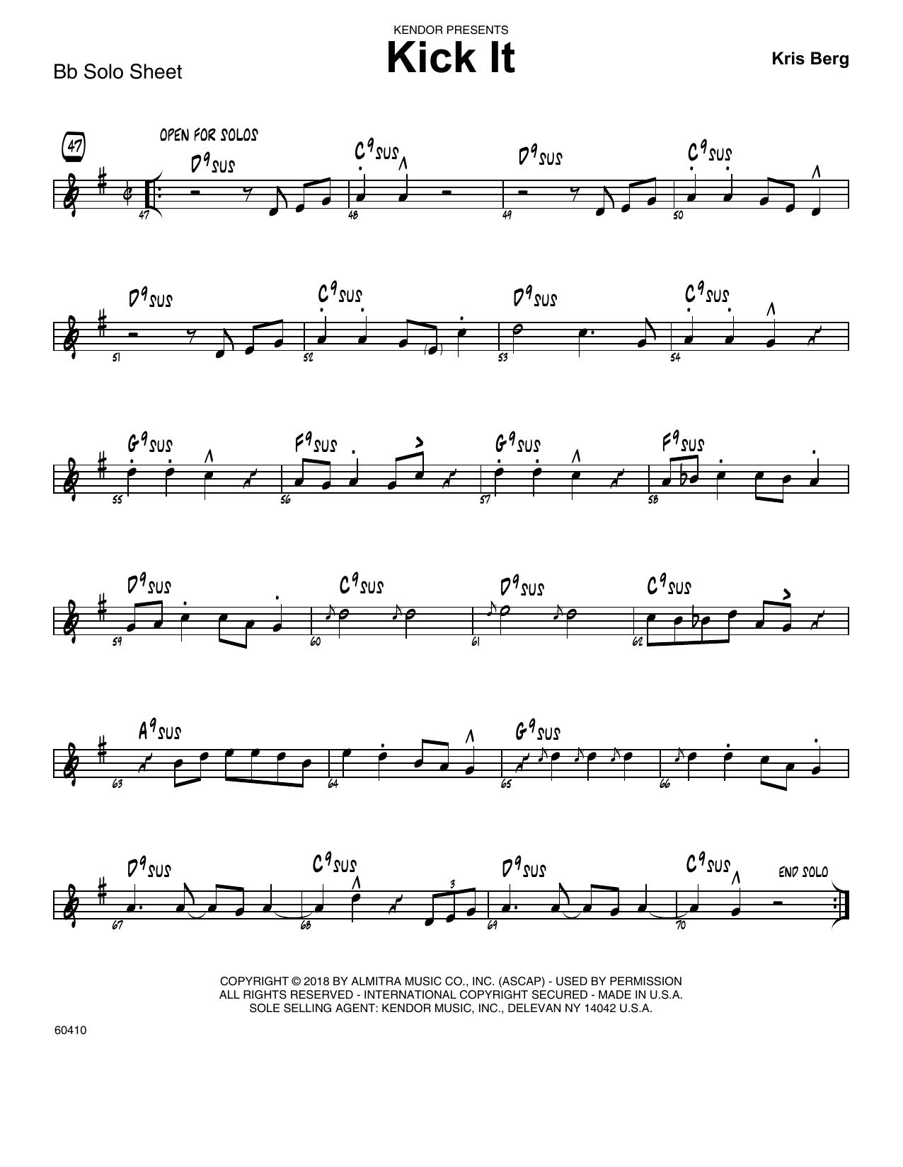 Kick It Solo Sheet Tenor Sax Sheet Music Kris Berg Jazz Ensemble