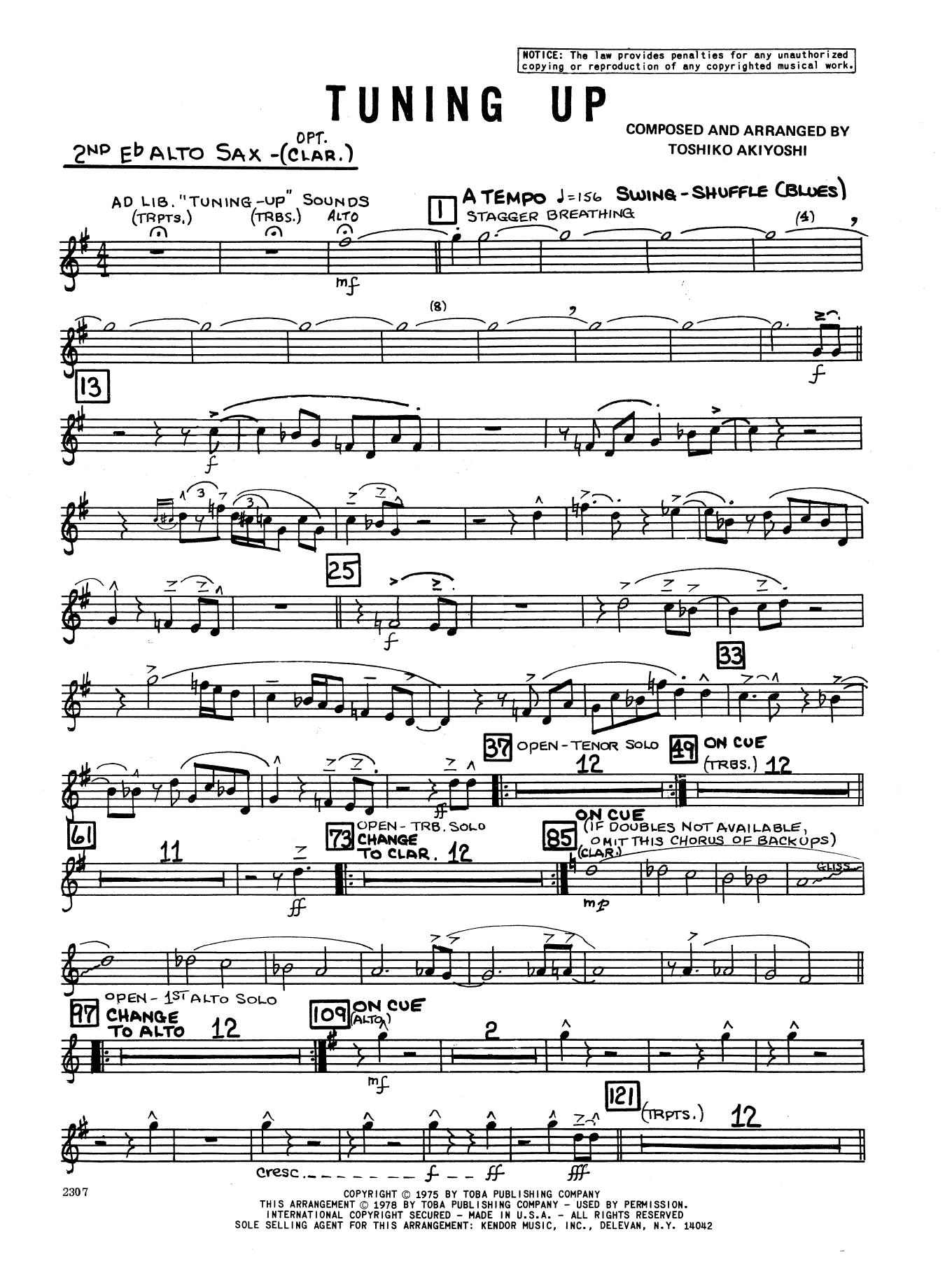 Tuning Up 2nd Eb Alto Saxophone Sheet Music Toshiko Akiyoshi Jazz