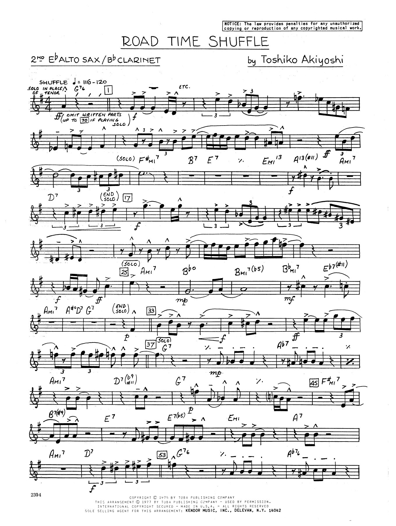 Road Time Shuffle - 2nd Eb Alto Saxophone - Jazz Ensemble - Sheet 