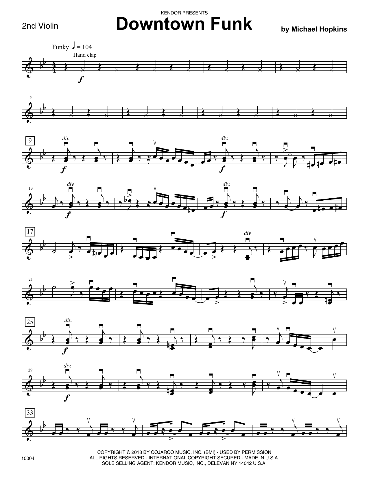 Downtown Funk 2nd Violin Sheet Music Michael Hopkins Orchestra