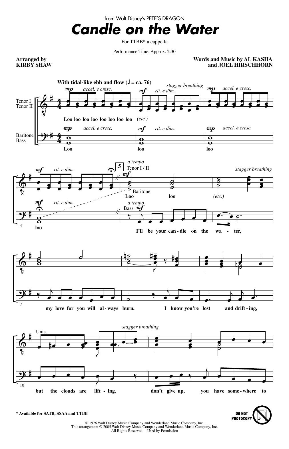 Candle On The Water (arr. Kirby Shaw)