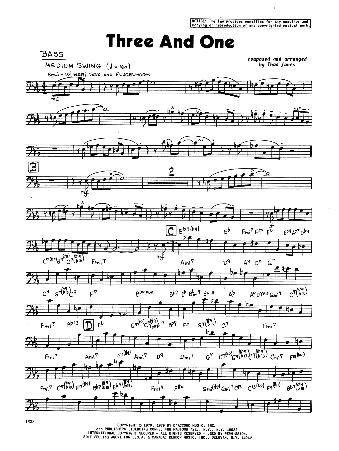 Three And One - Bass - Jazz Ensemble - Sheet Music to Download