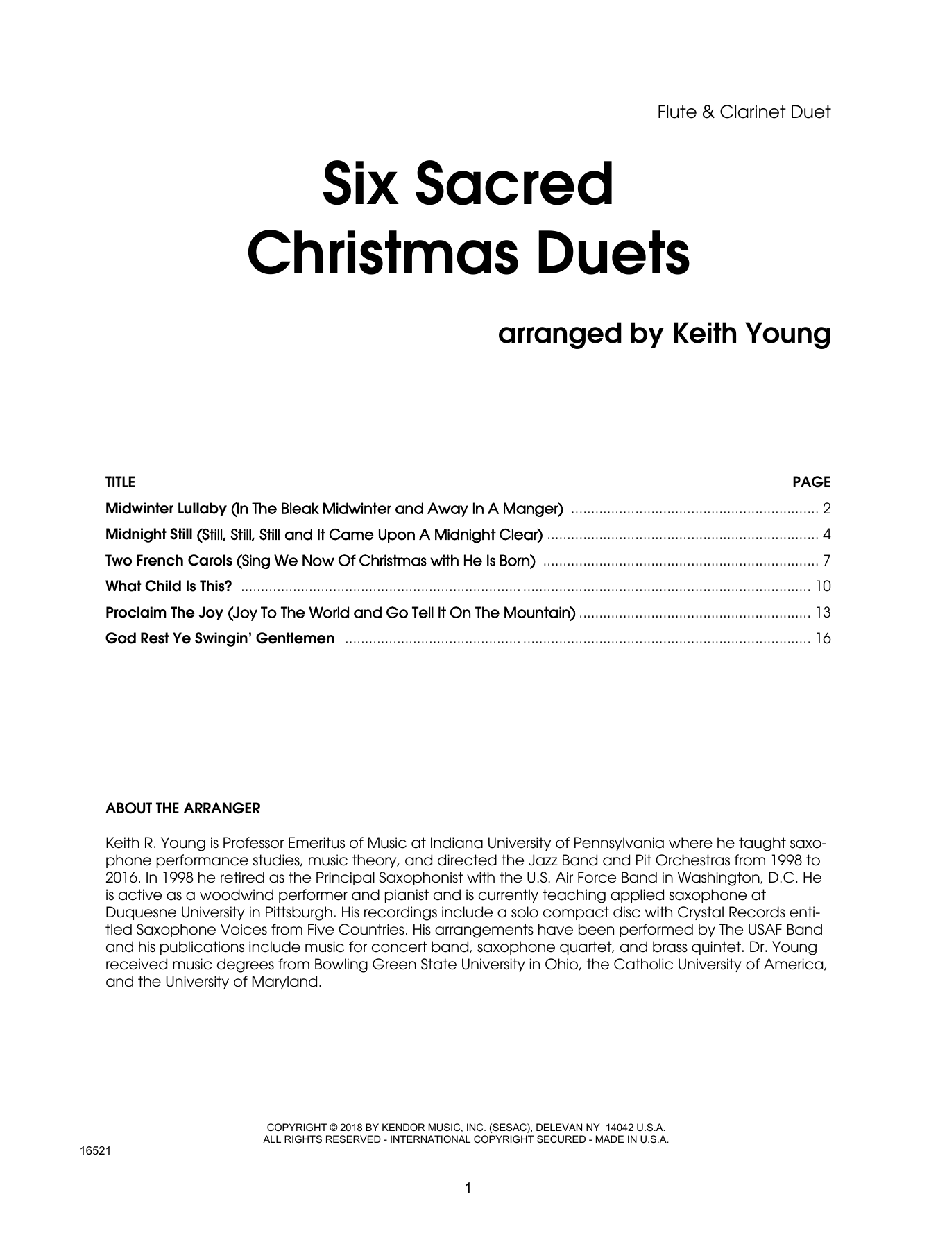Six Sacred Christmas Duets Sheet Music Keith Young