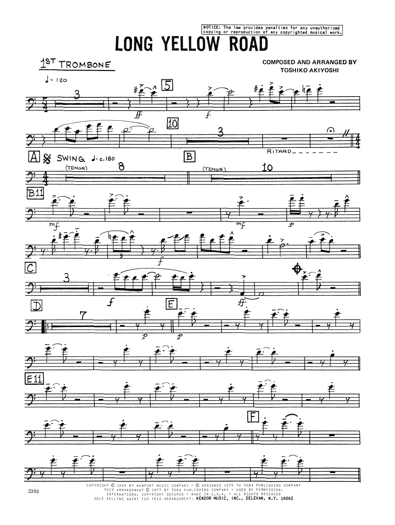 Long Yellow Road 1st Trombone Sheet Music Toshiko Akiyoshi Jazz Ensemble sheet music direct